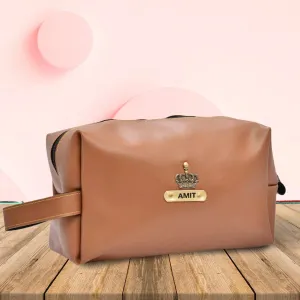 Personalized Mutlipurpose Travel- Make-up Pouch - Tan