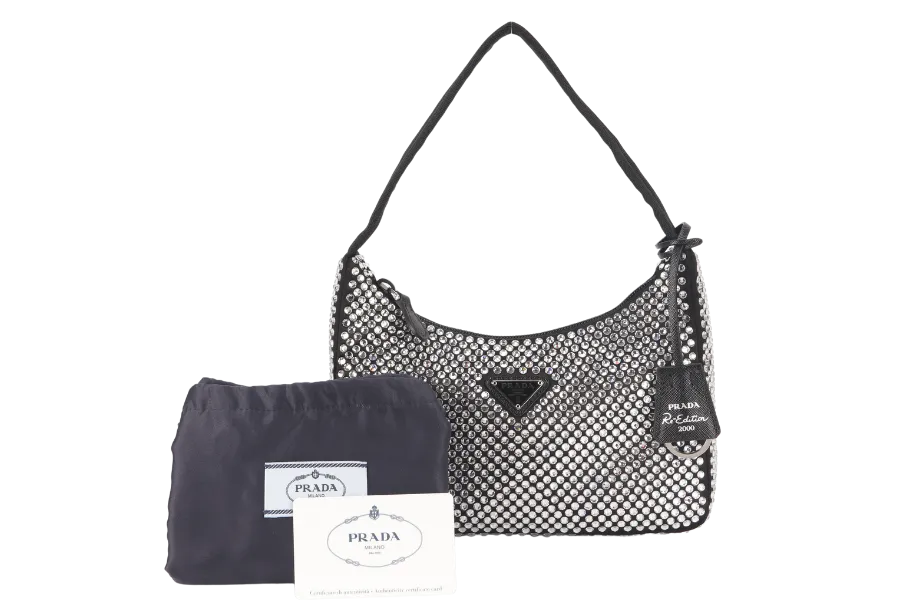 PRADA SATIN MINI BAG WITH CRYSTALS (IBC515) WITH DUST COVER AND BOX