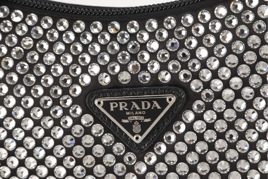 PRADA SATIN MINI BAG WITH CRYSTALS (IBC515) WITH DUST COVER AND BOX