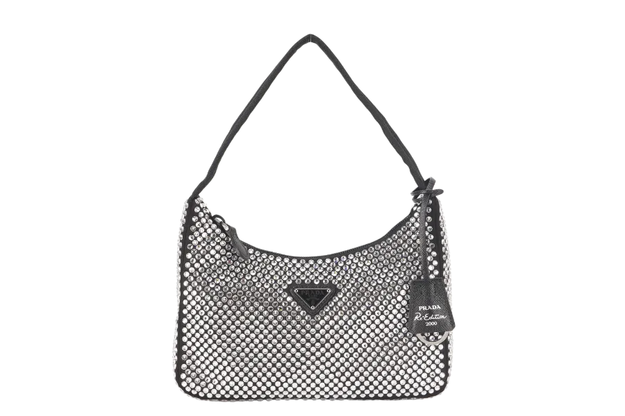 PRADA SATIN MINI BAG WITH CRYSTALS (IBC515) WITH DUST COVER AND BOX
