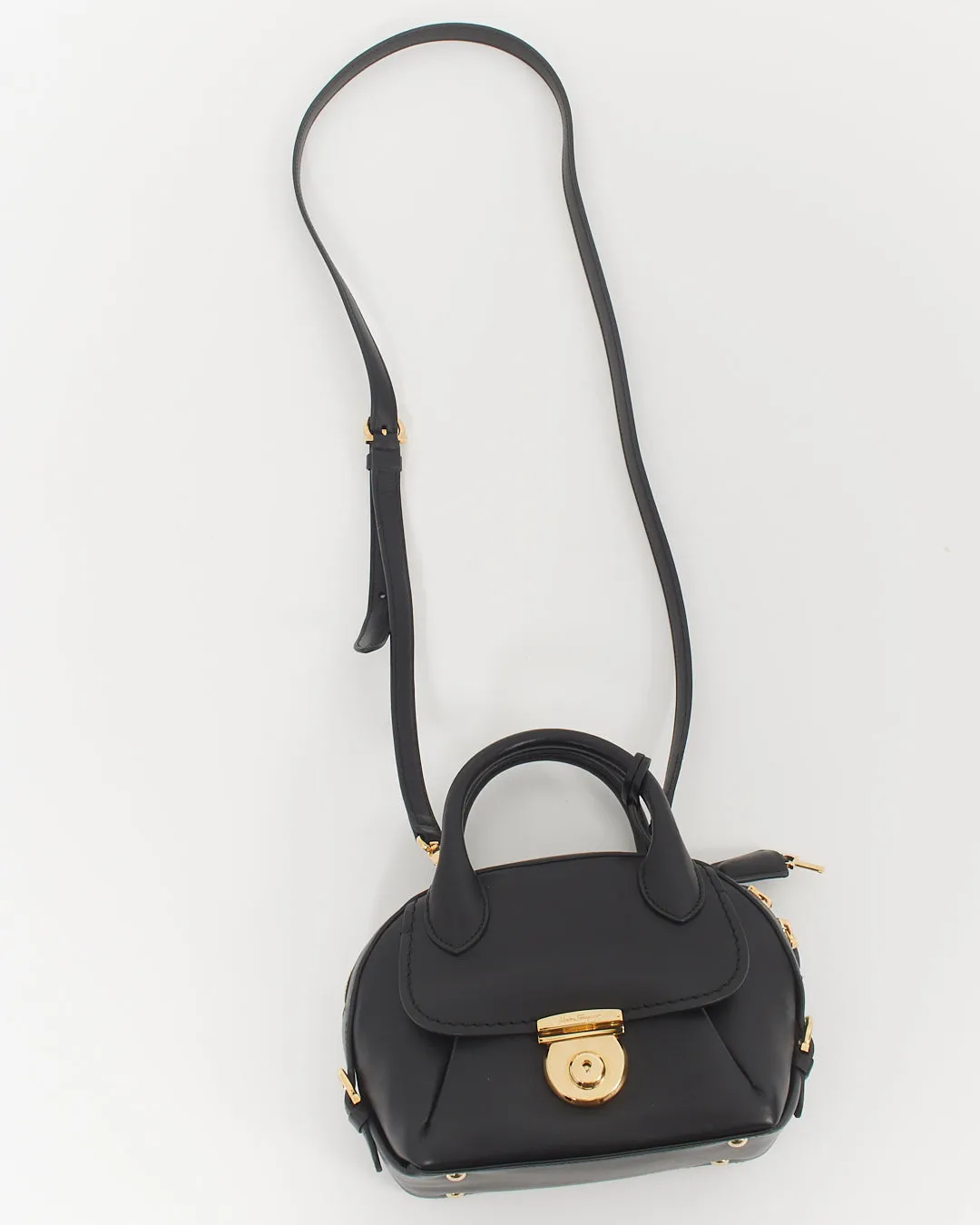 Salvatore Ferragamo Black Smooth Leather Mini Crossbody Bag