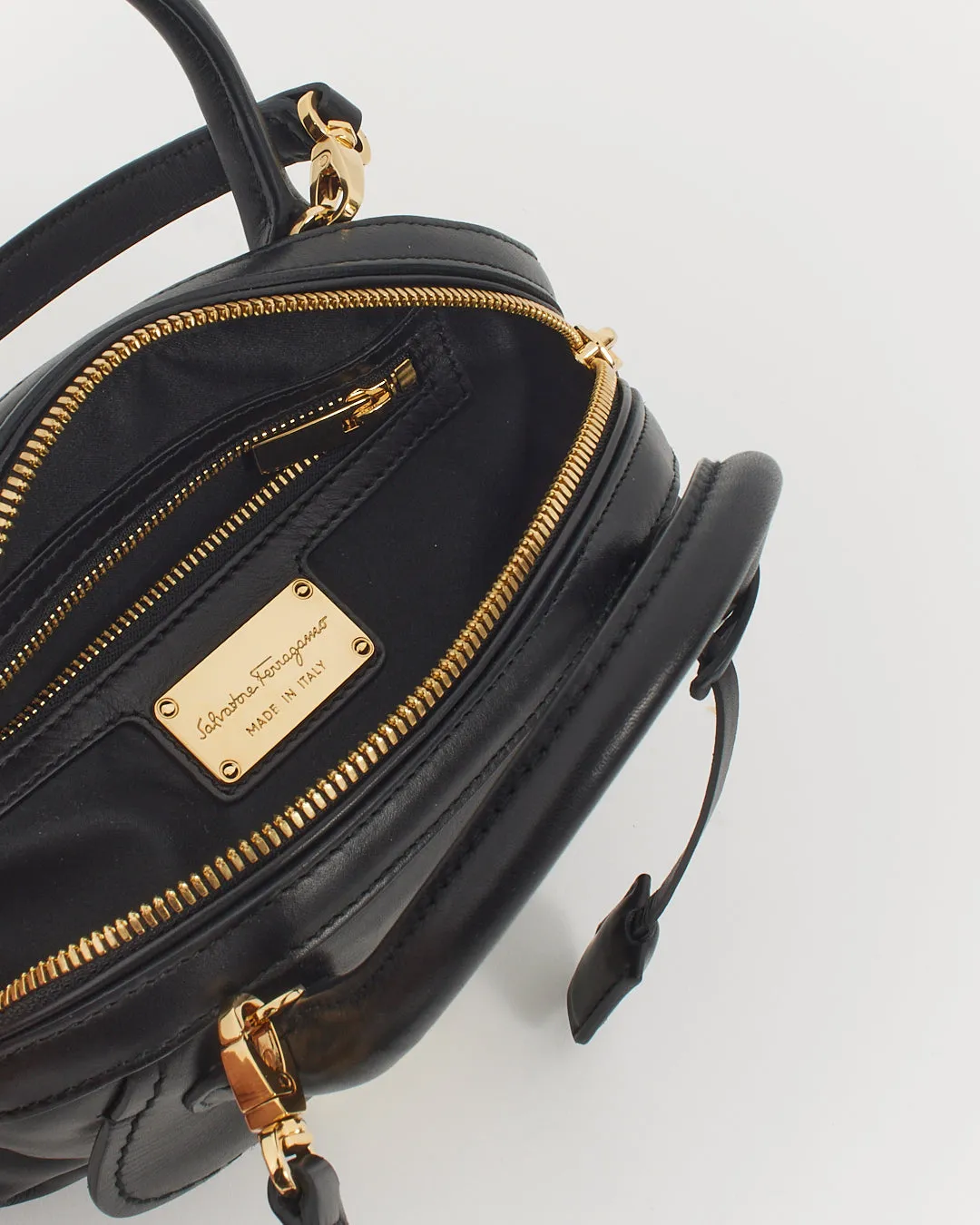 Salvatore Ferragamo Black Smooth Leather Mini Crossbody Bag