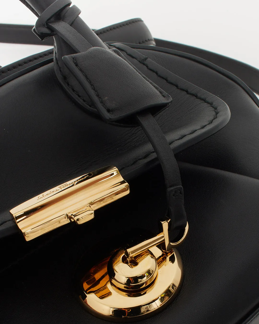 Salvatore Ferragamo Black Smooth Leather Mini Crossbody Bag