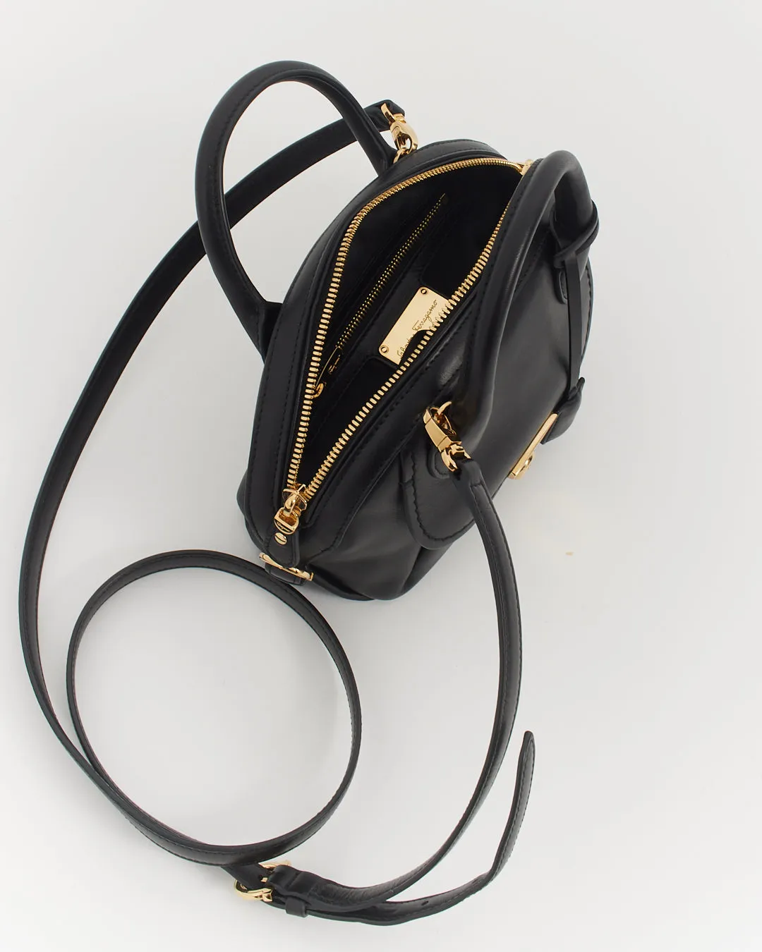 Salvatore Ferragamo Black Smooth Leather Mini Crossbody Bag