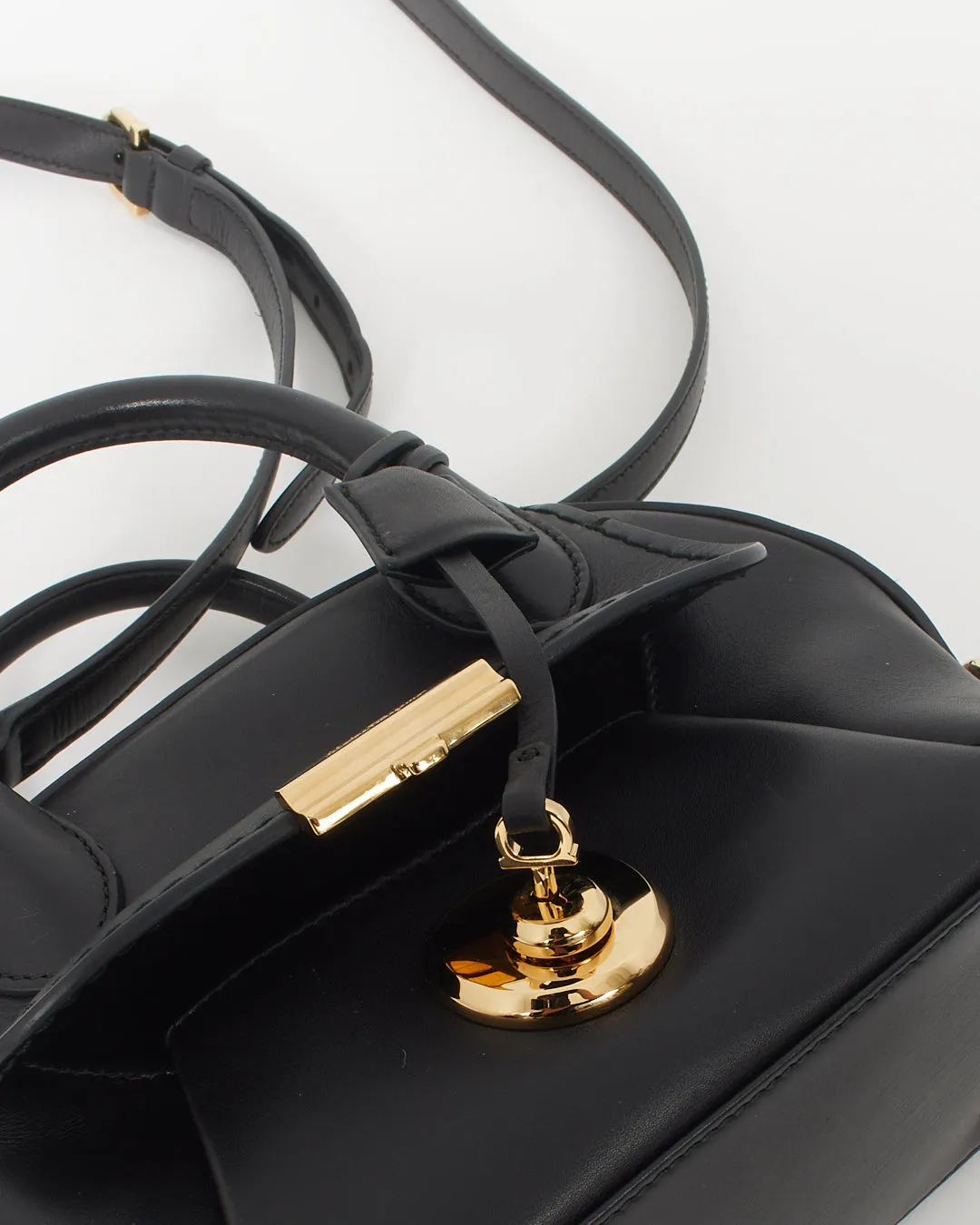 Salvatore Ferragamo Black Smooth Leather Mini Crossbody Bag