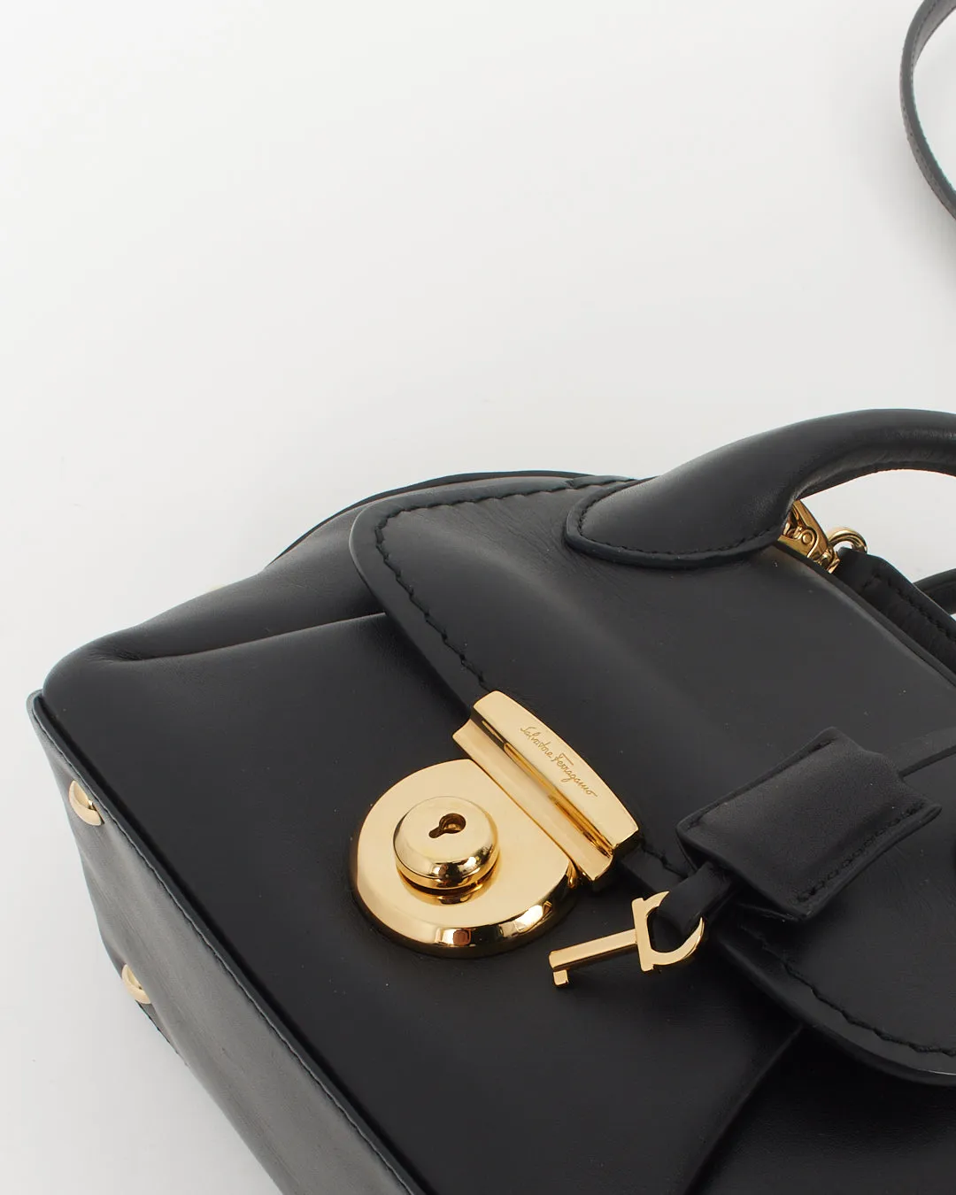 Salvatore Ferragamo Black Smooth Leather Mini Crossbody Bag
