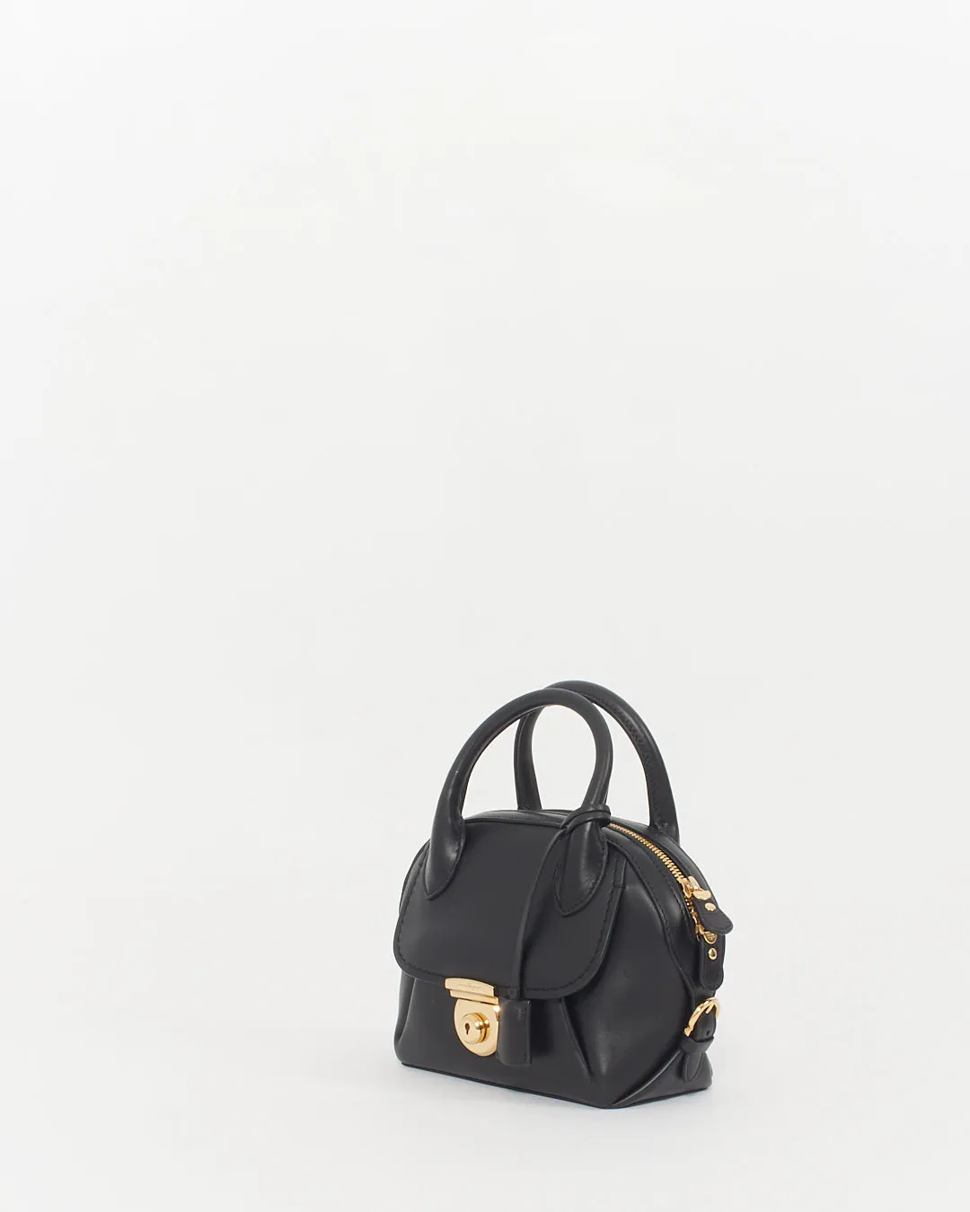 Salvatore Ferragamo Black Smooth Leather Mini Crossbody Bag