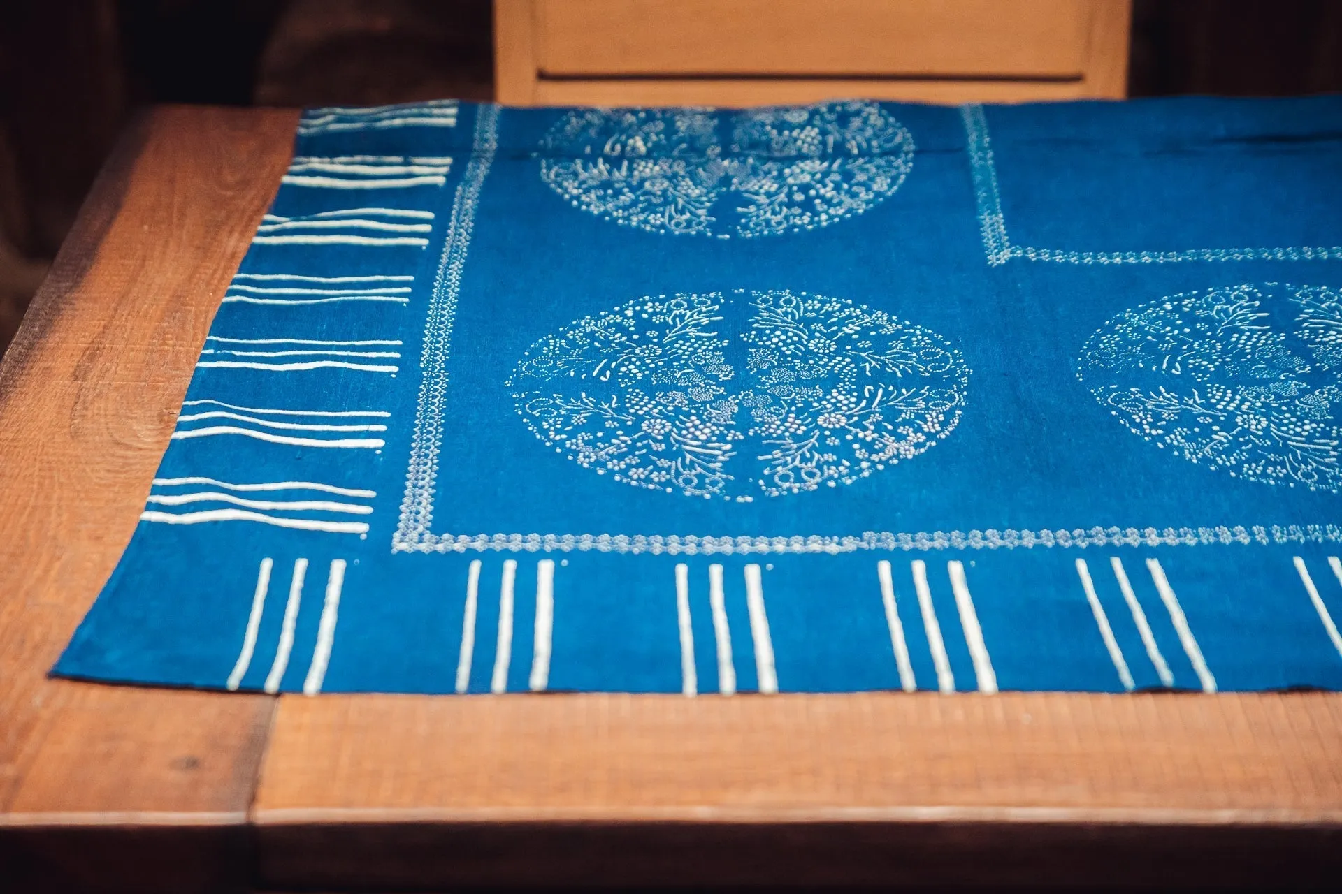 Table Cloth: Antique handwoven Hungarian hemp wax resist indigo - TW136