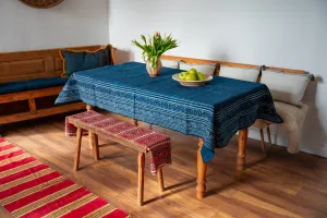 Table Cloth: Antique handwoven Hungarian hemp wax resist indigo - TW150