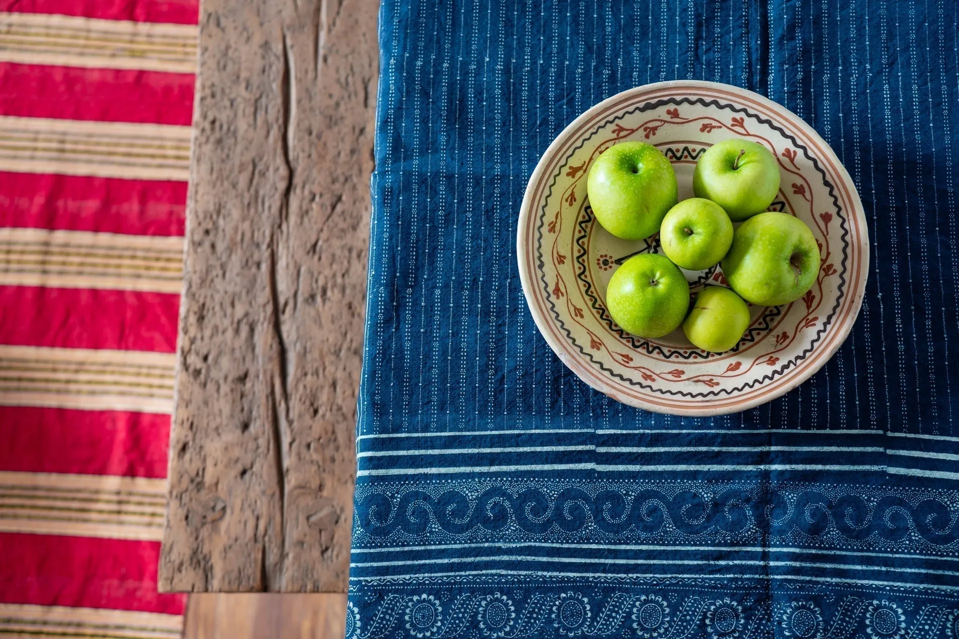 Table Cloth: Antique handwoven Hungarian hemp wax resist indigo - TW150
