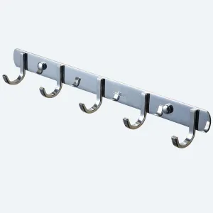 TIANG Hook Rail Coat Rack with 5 Hooks, Wall Mounted Adhesive Satin Finish Hook Rack Hanger Set of 2, 15-Inch Stainless Steel Hook Rack Organizer for Hat Clothes Bathroom Towels Closet Door Kitchen