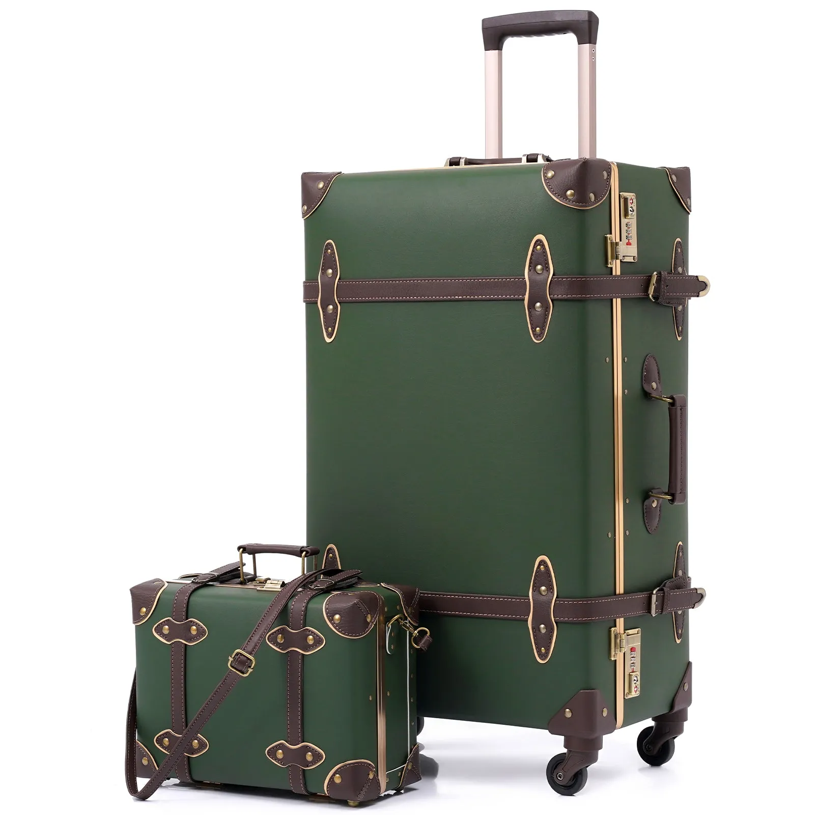 urecity Vintage leather-trimmed luggages 2 Pack