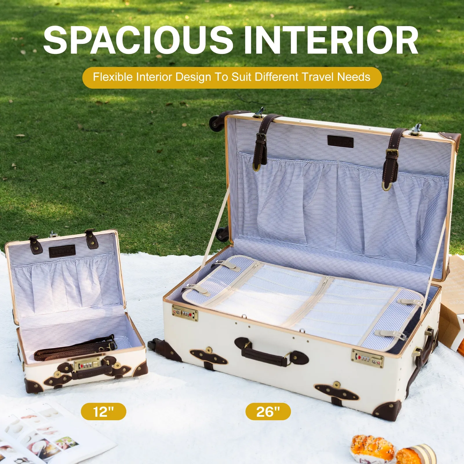 urecity Vintage leather-trimmed luggages 2 Pack
