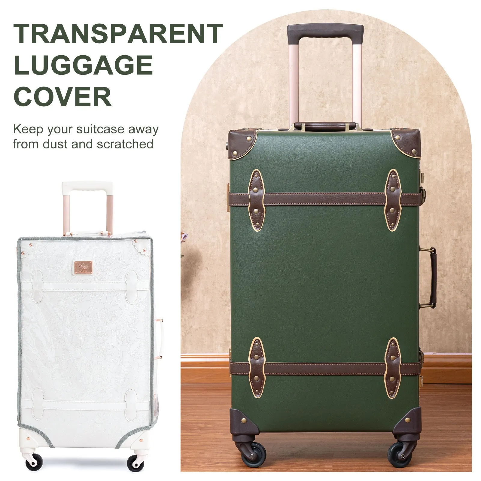 urecity Vintage leather-trimmed luggages 2 Pack