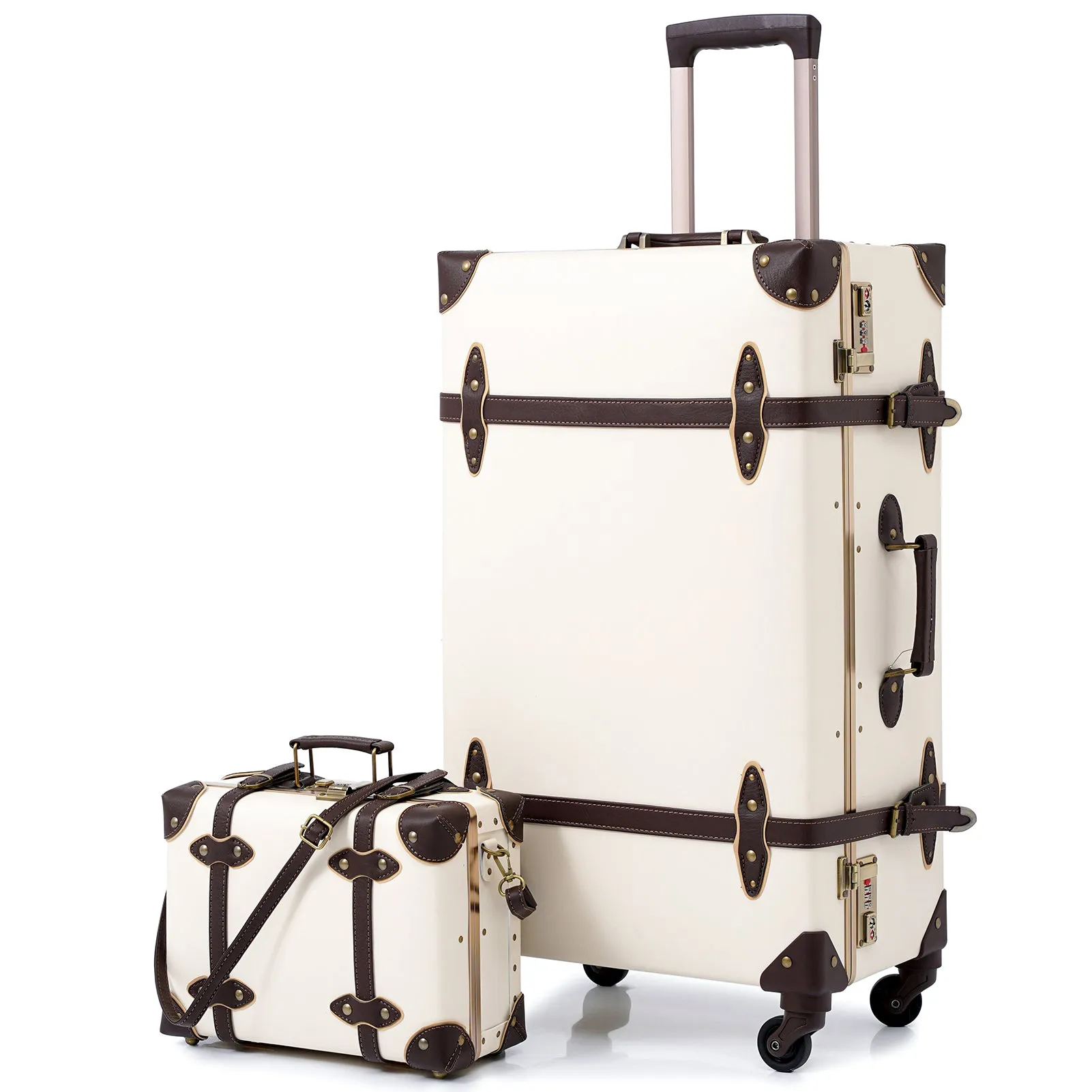 urecity Vintage leather-trimmed luggages 2 Pack