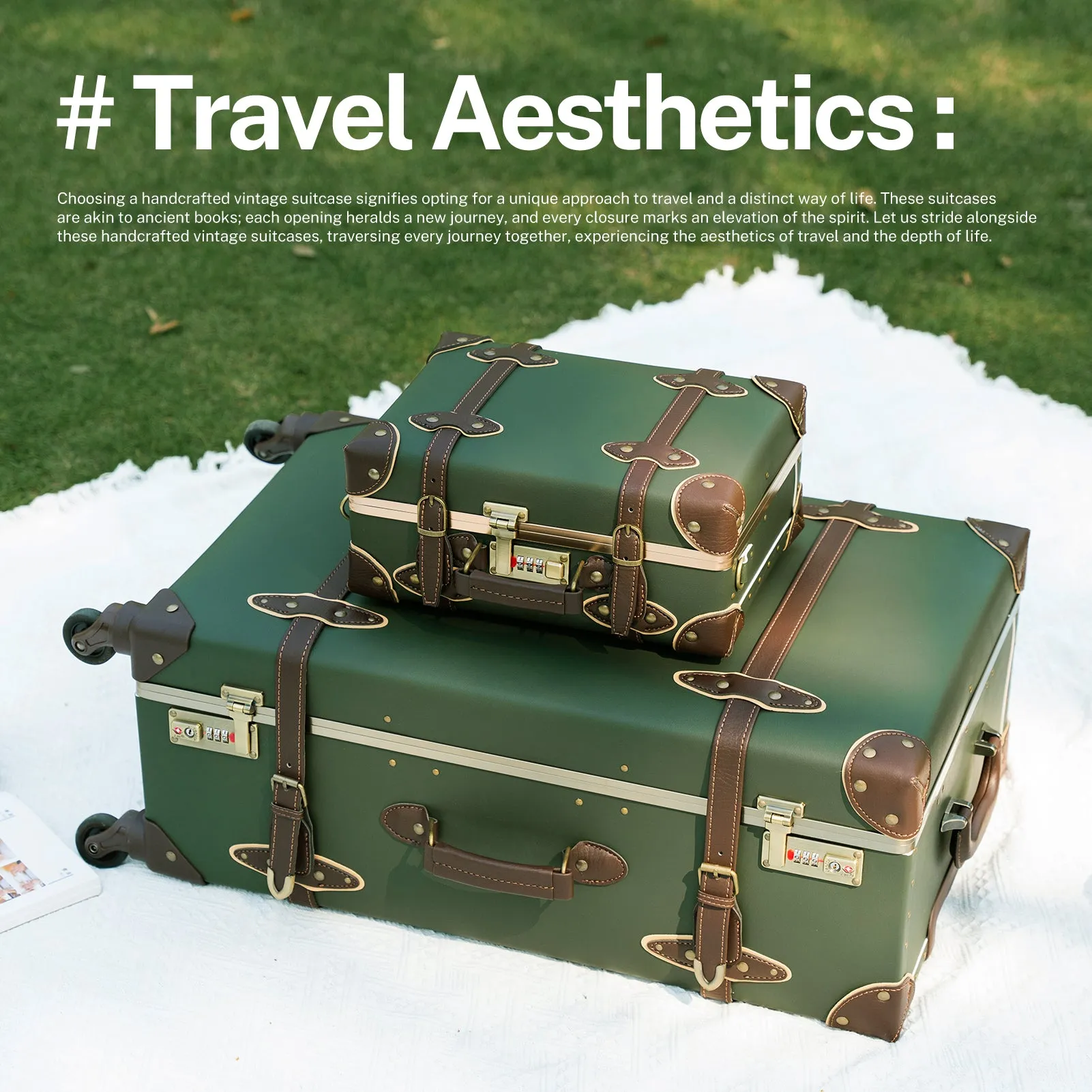 urecity Vintage leather-trimmed luggages 2 Pack