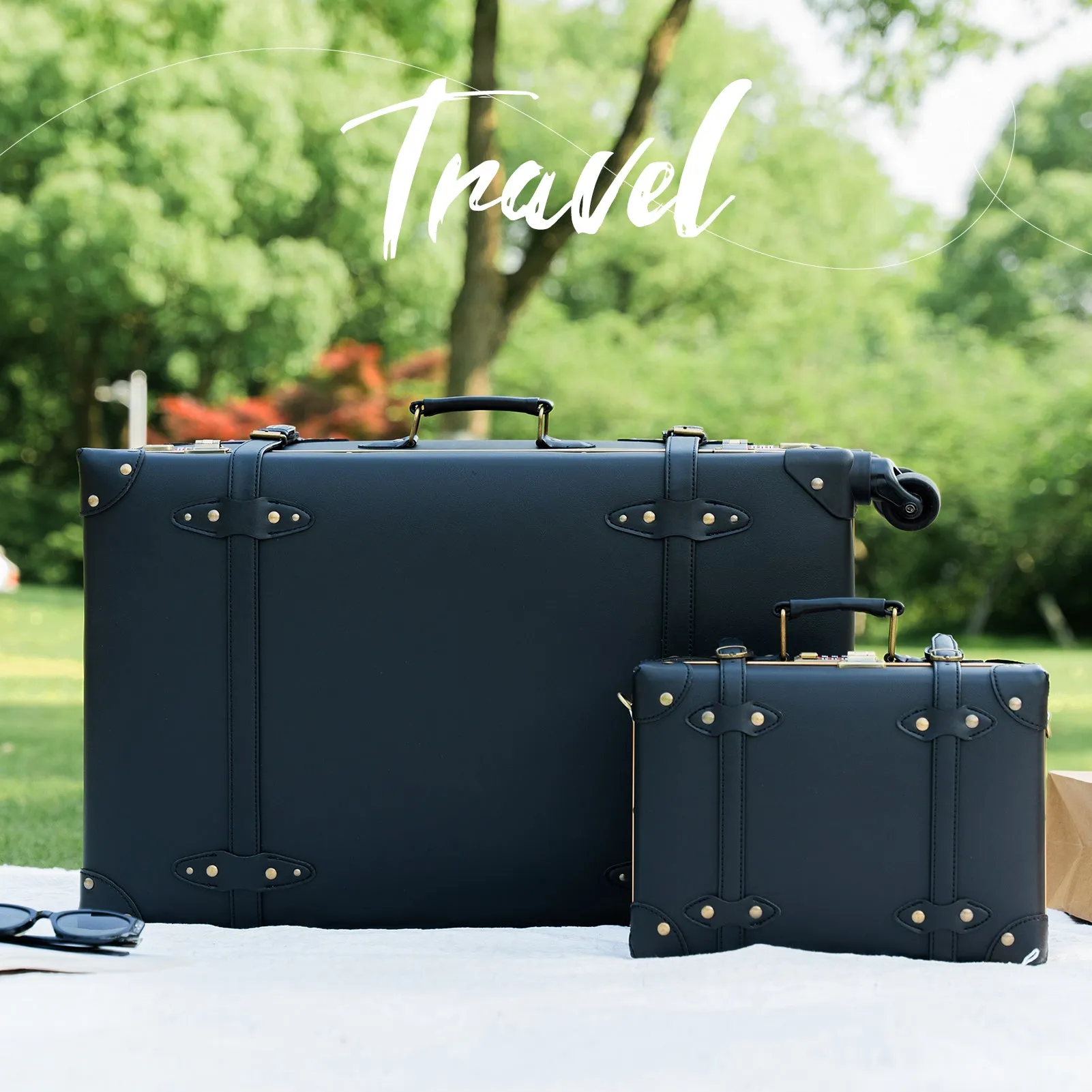 urecity Vintage leather-trimmed luggages 2 Pack