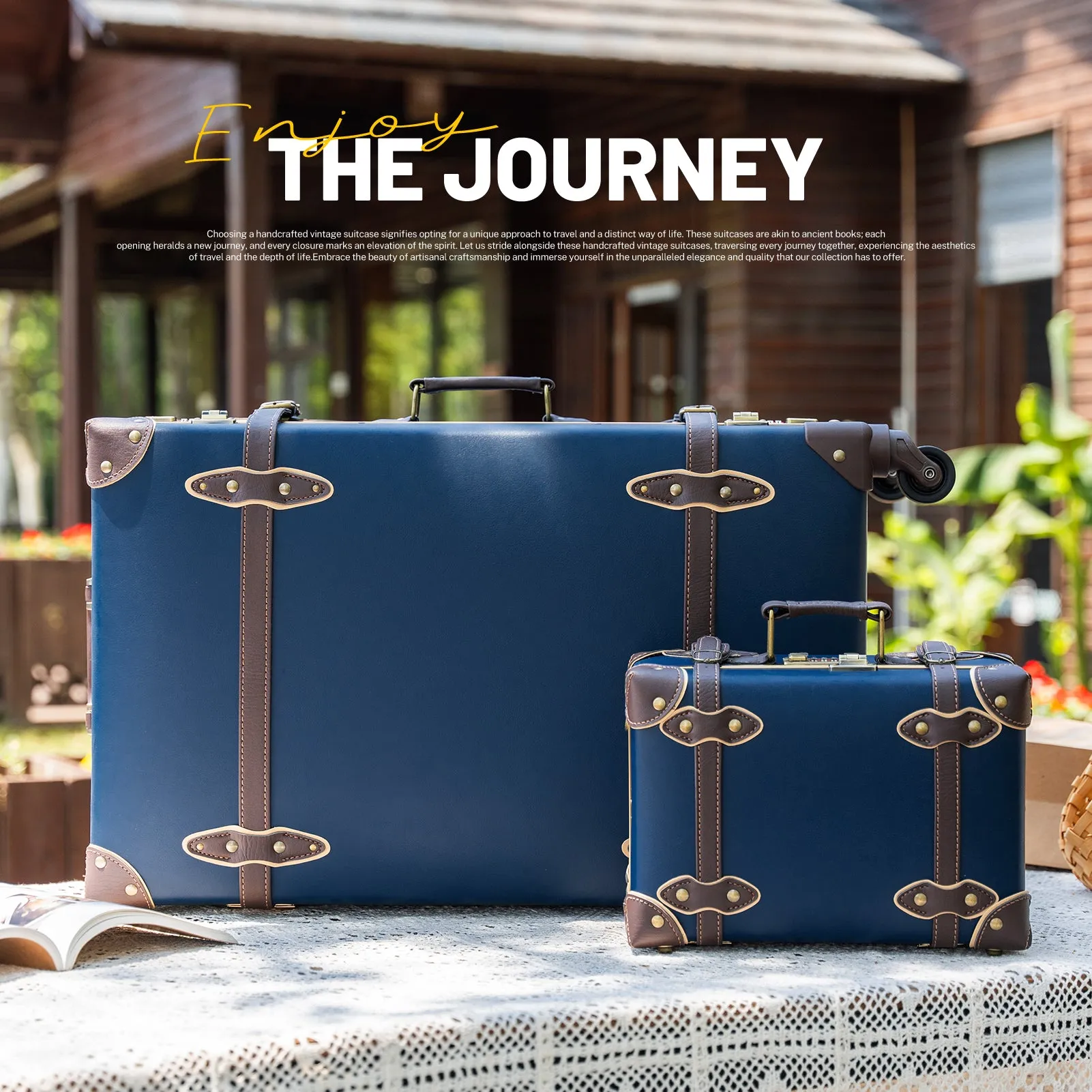 urecity Vintage leather-trimmed luggages 2 Pack
