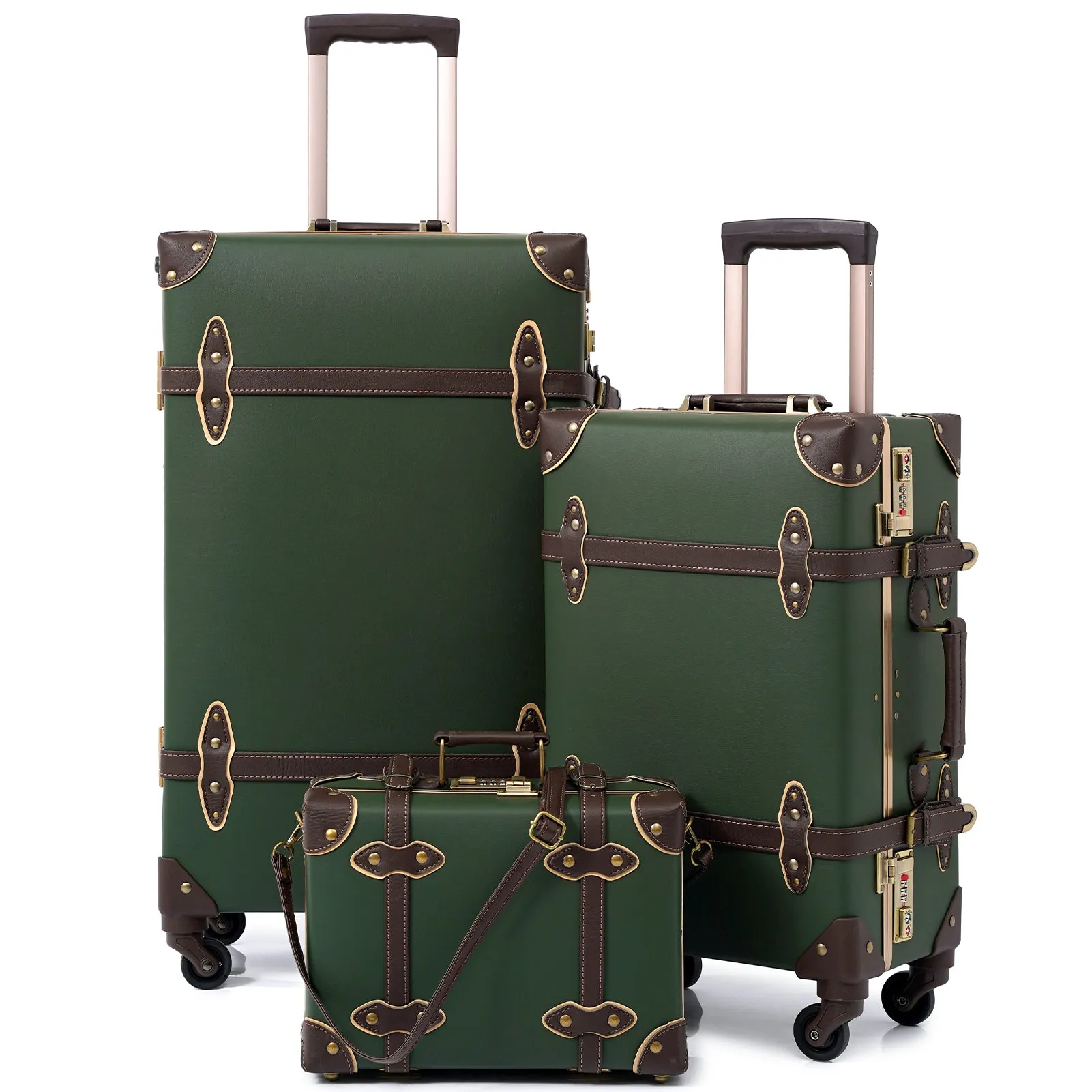 urecity Vintage leather-trimmed luggages 2 Pack