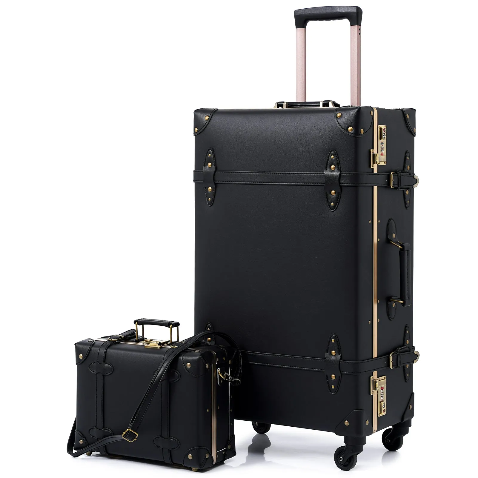 urecity Vintage leather-trimmed luggages 2 Pack