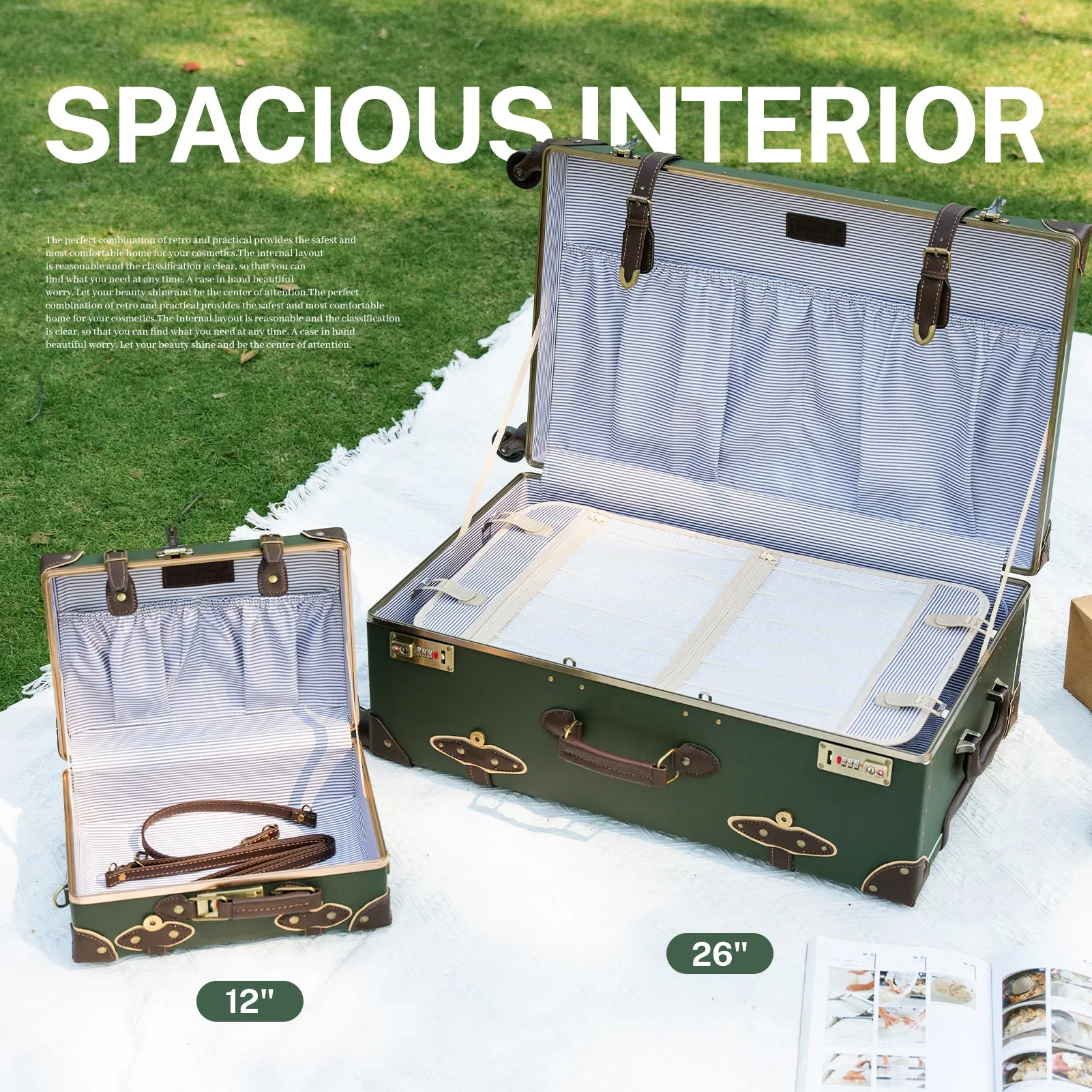urecity Vintage leather-trimmed luggages 2 Pack