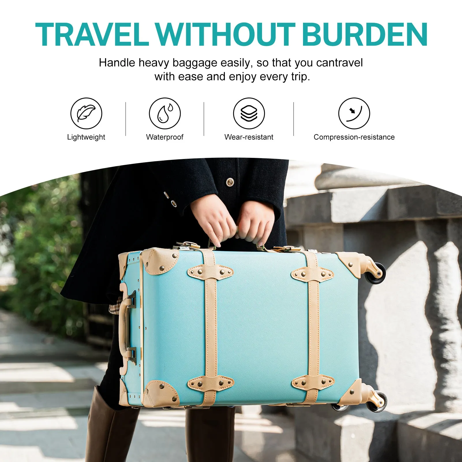 urecity Vintage leather-trimmed luggages 2 Pack