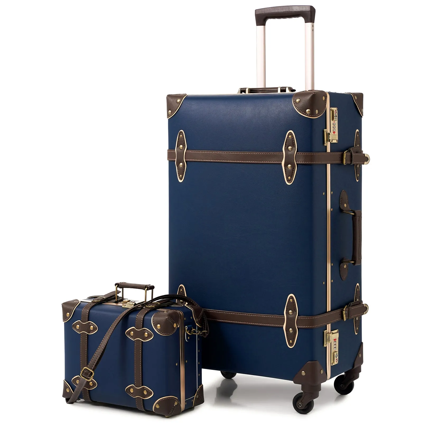 urecity Vintage leather-trimmed luggages 2 Pack