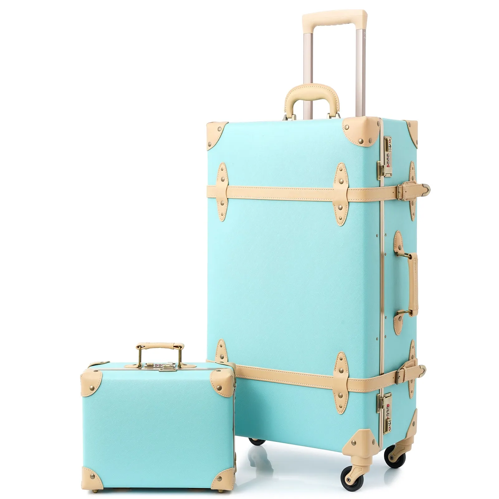urecity Vintage leather-trimmed luggages 2 Pack