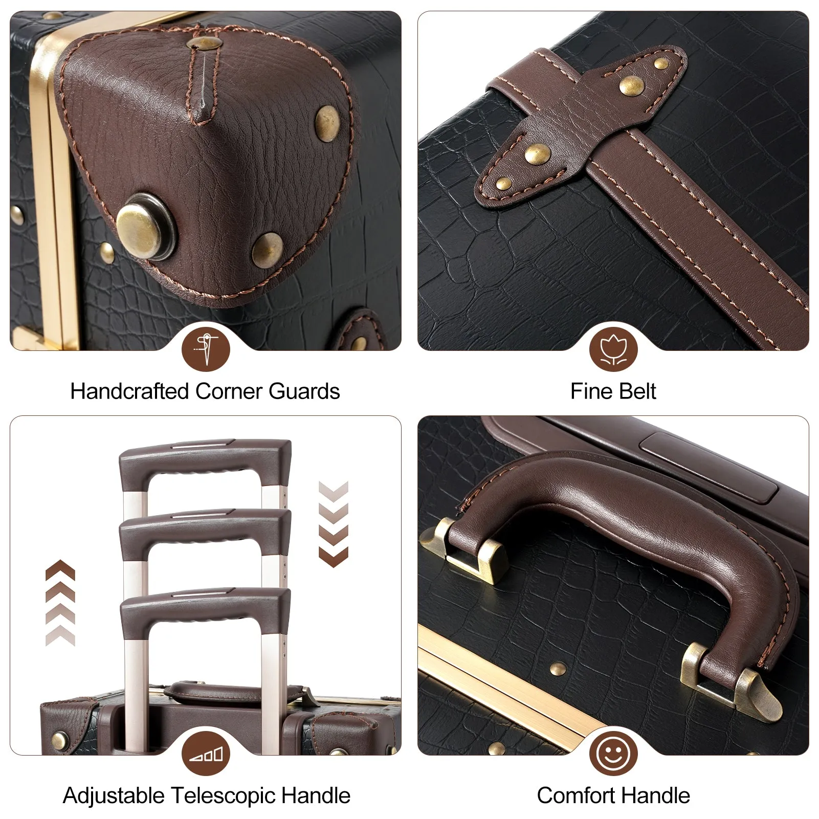 urecity Vintage leather-trimmed luggages 2 Pack