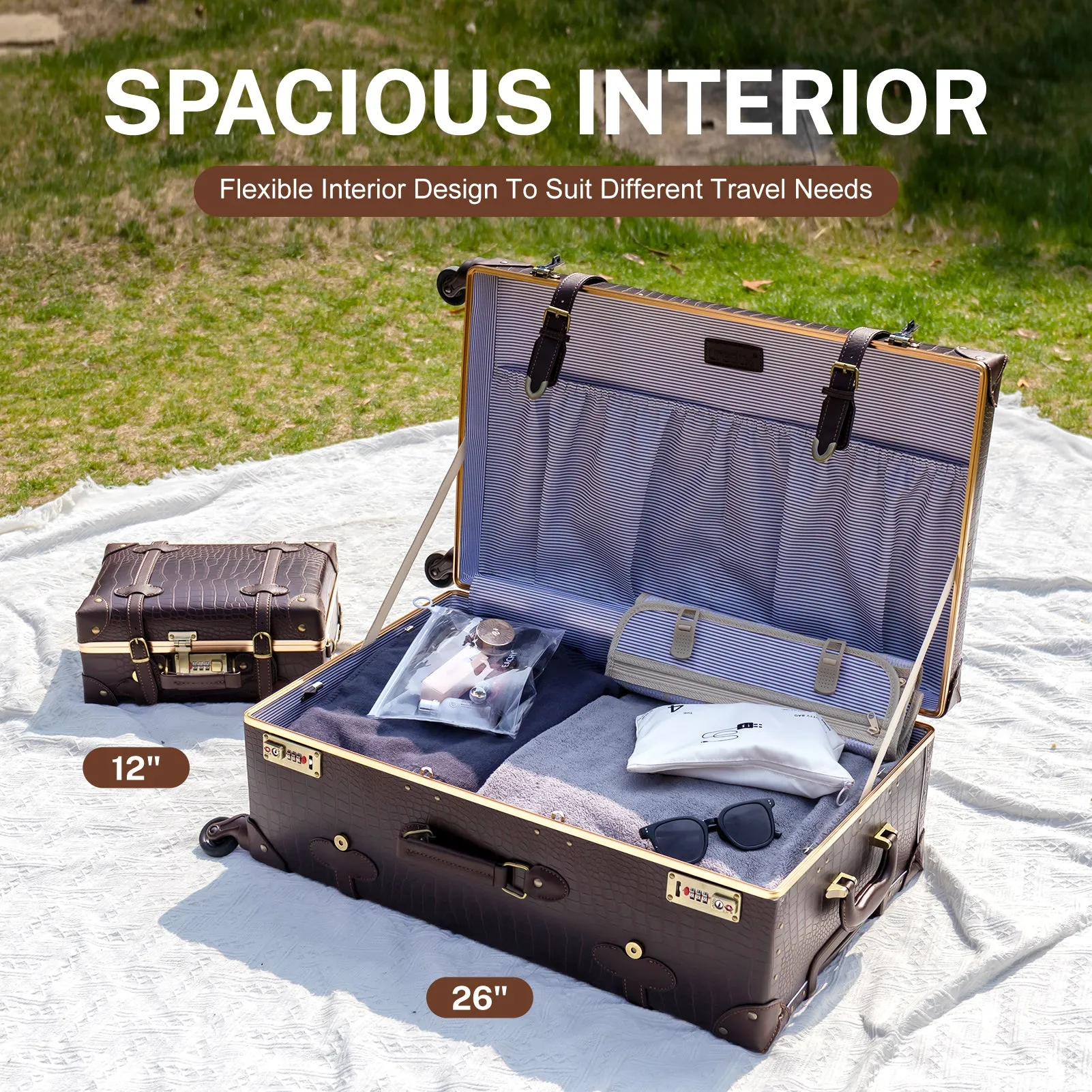 urecity Vintage leather-trimmed luggages 2 Pack