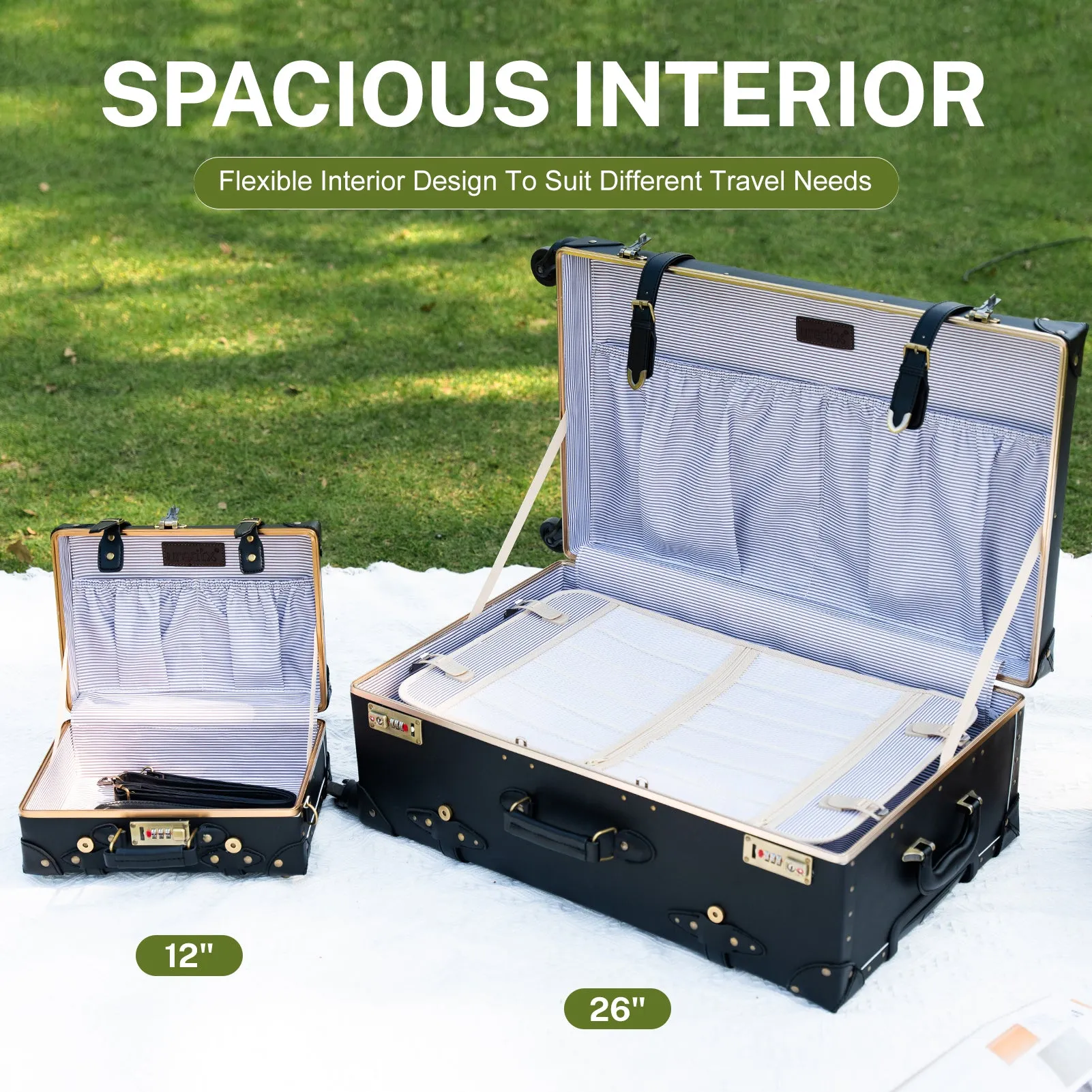 urecity Vintage leather-trimmed luggages 2 Pack