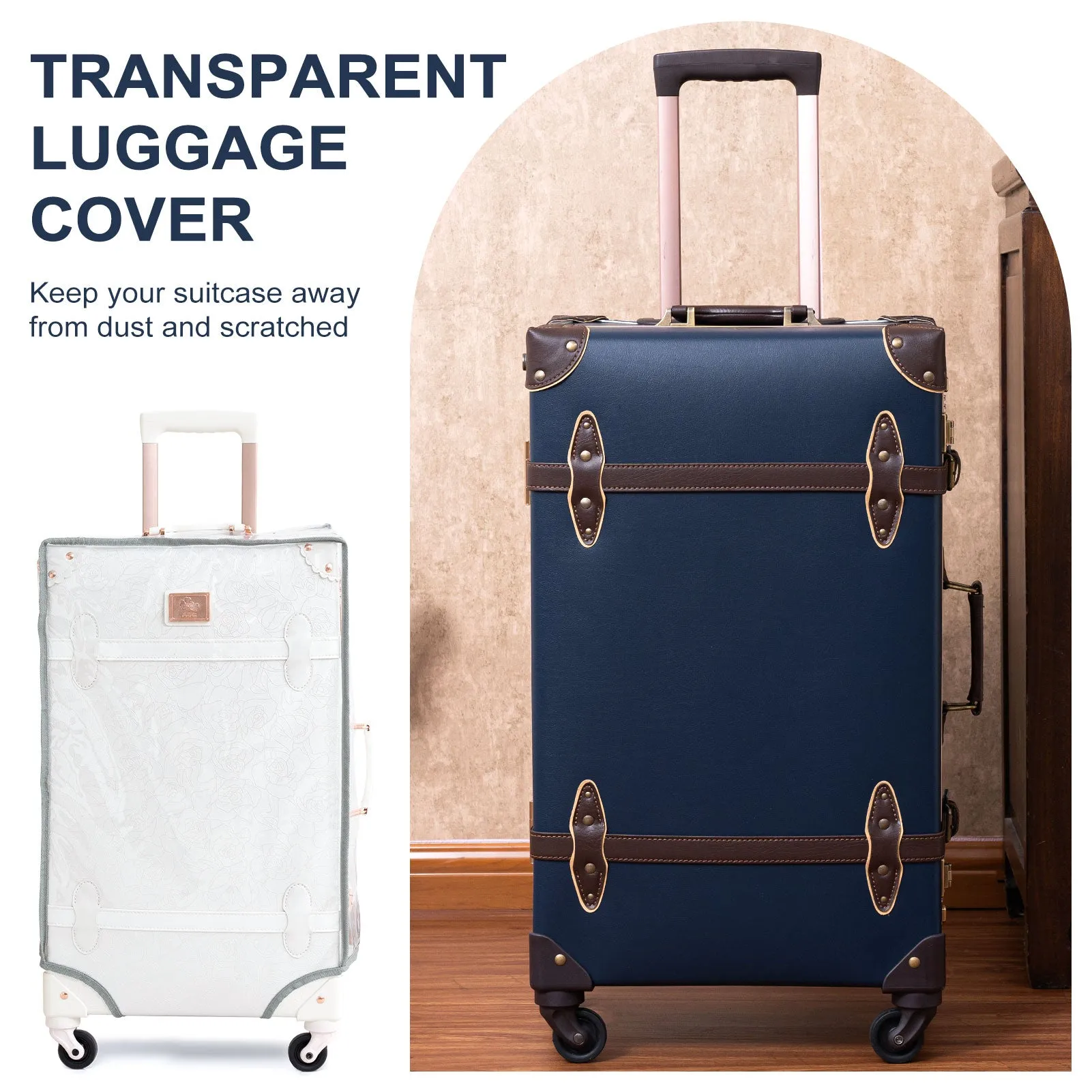 urecity Vintage leather-trimmed luggages 2 Pack