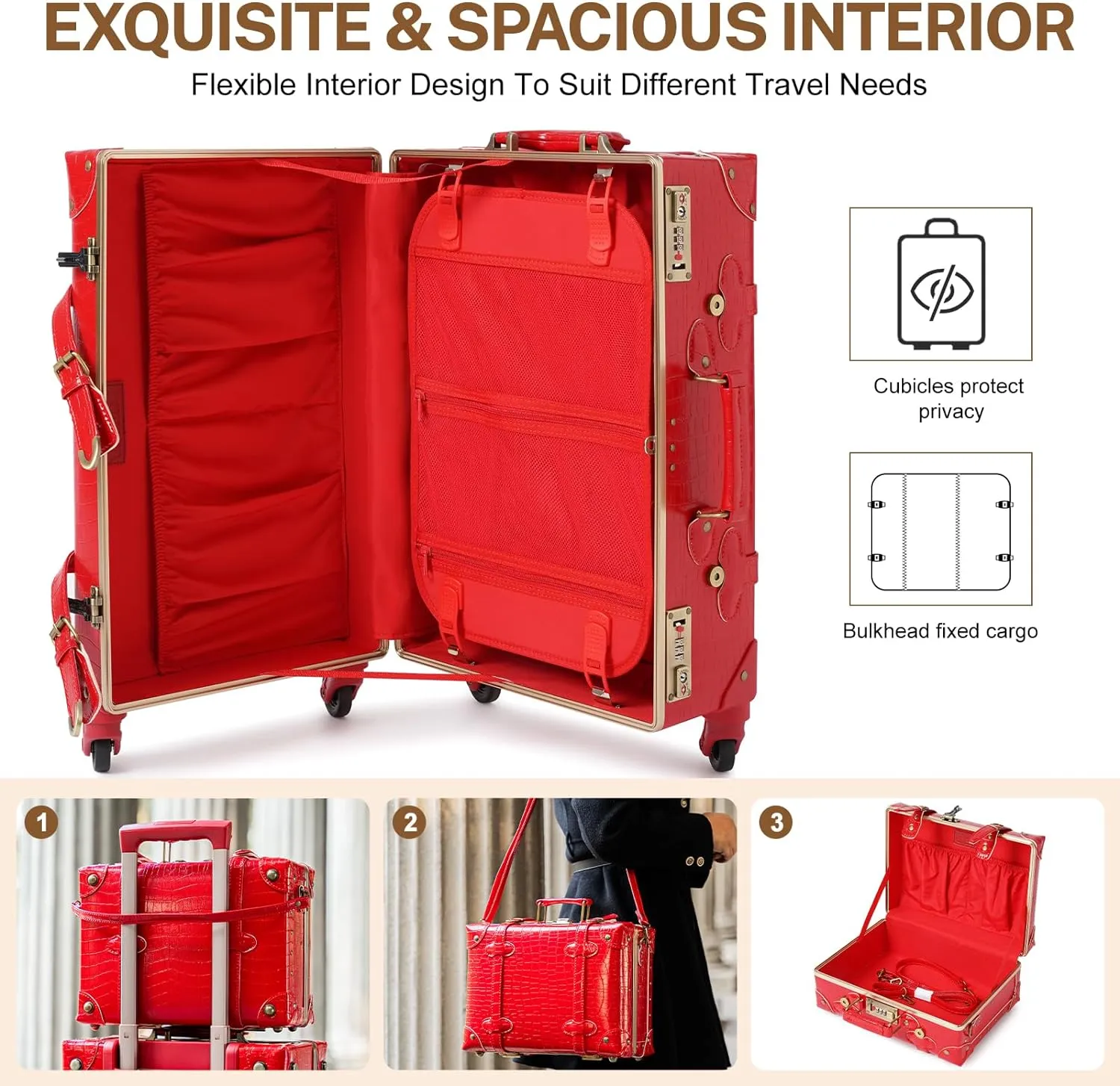 urecity Vintage leather-trimmed luggages 2 Pack