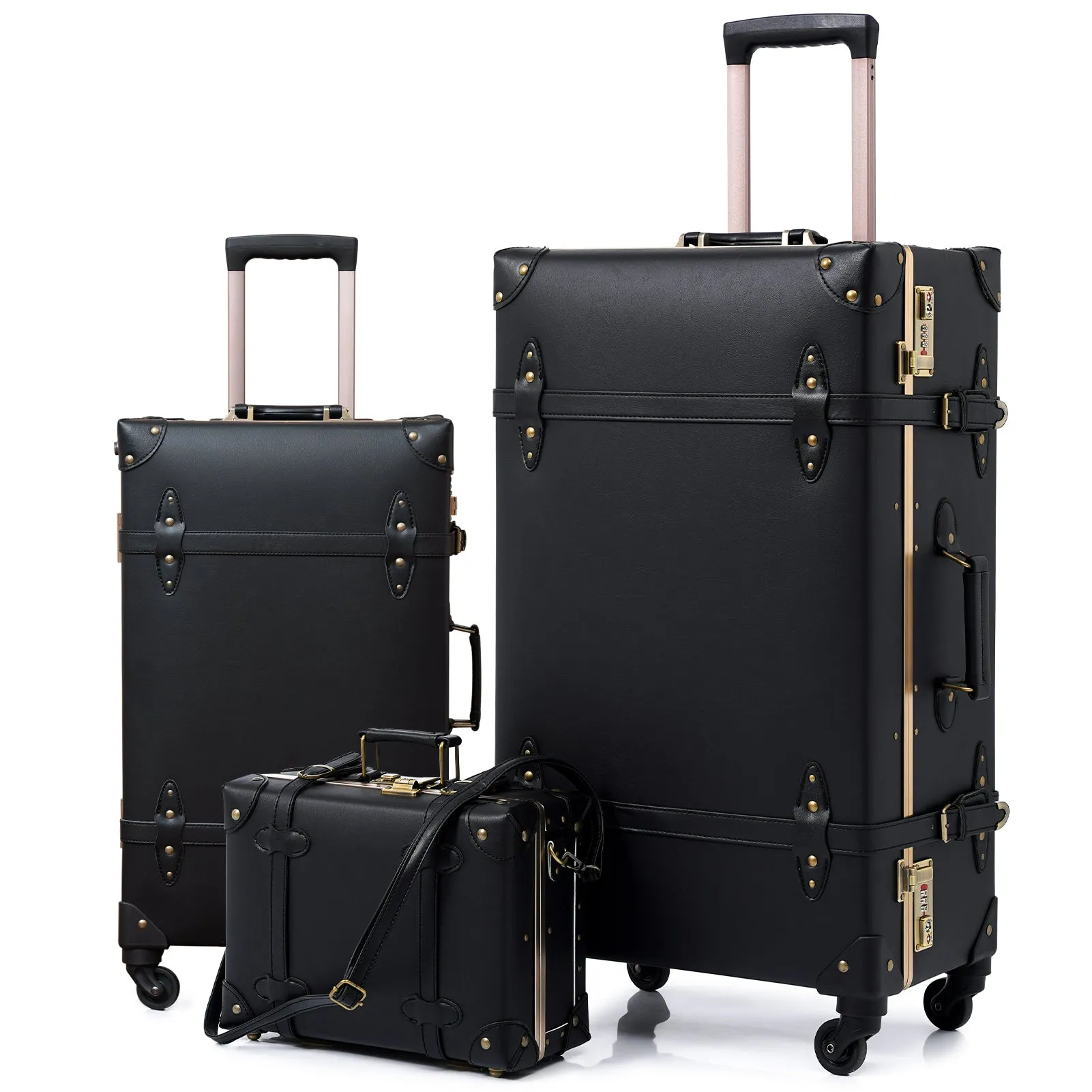 urecity Vintage leather-trimmed luggages 2 Pack