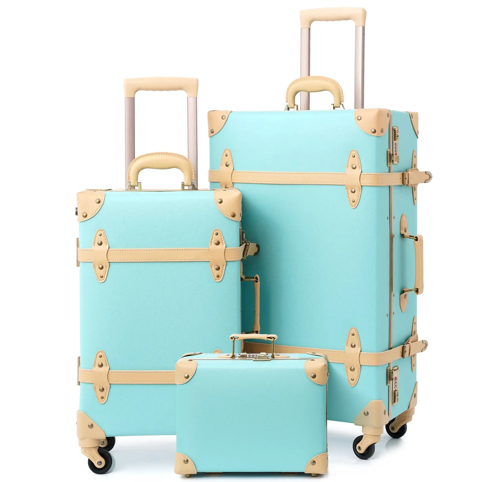 urecity Vintage leather-trimmed luggages 2 Pack
