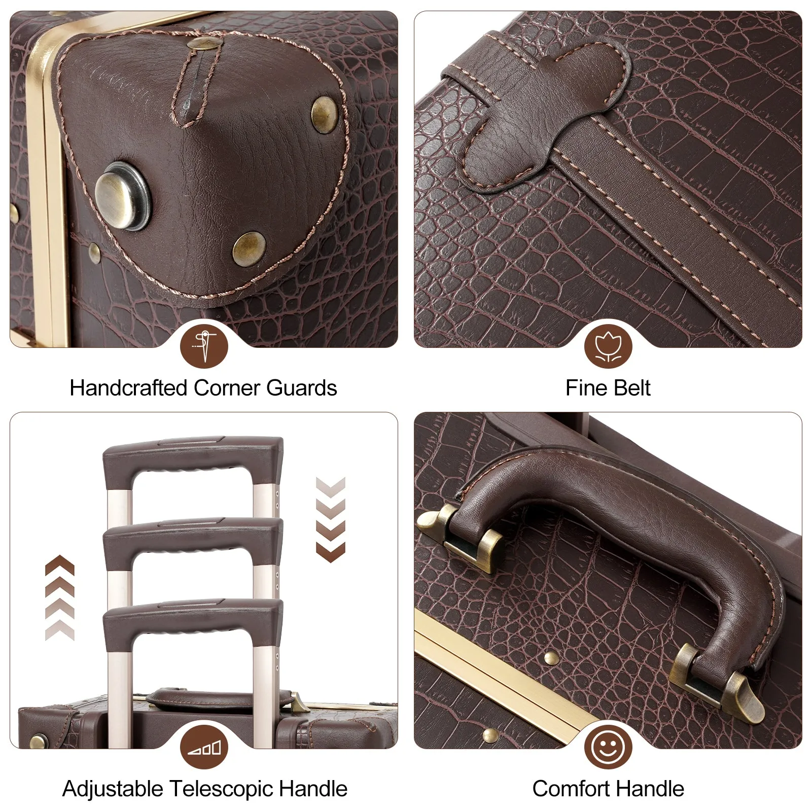 urecity Vintage leather-trimmed luggages 2 Pack