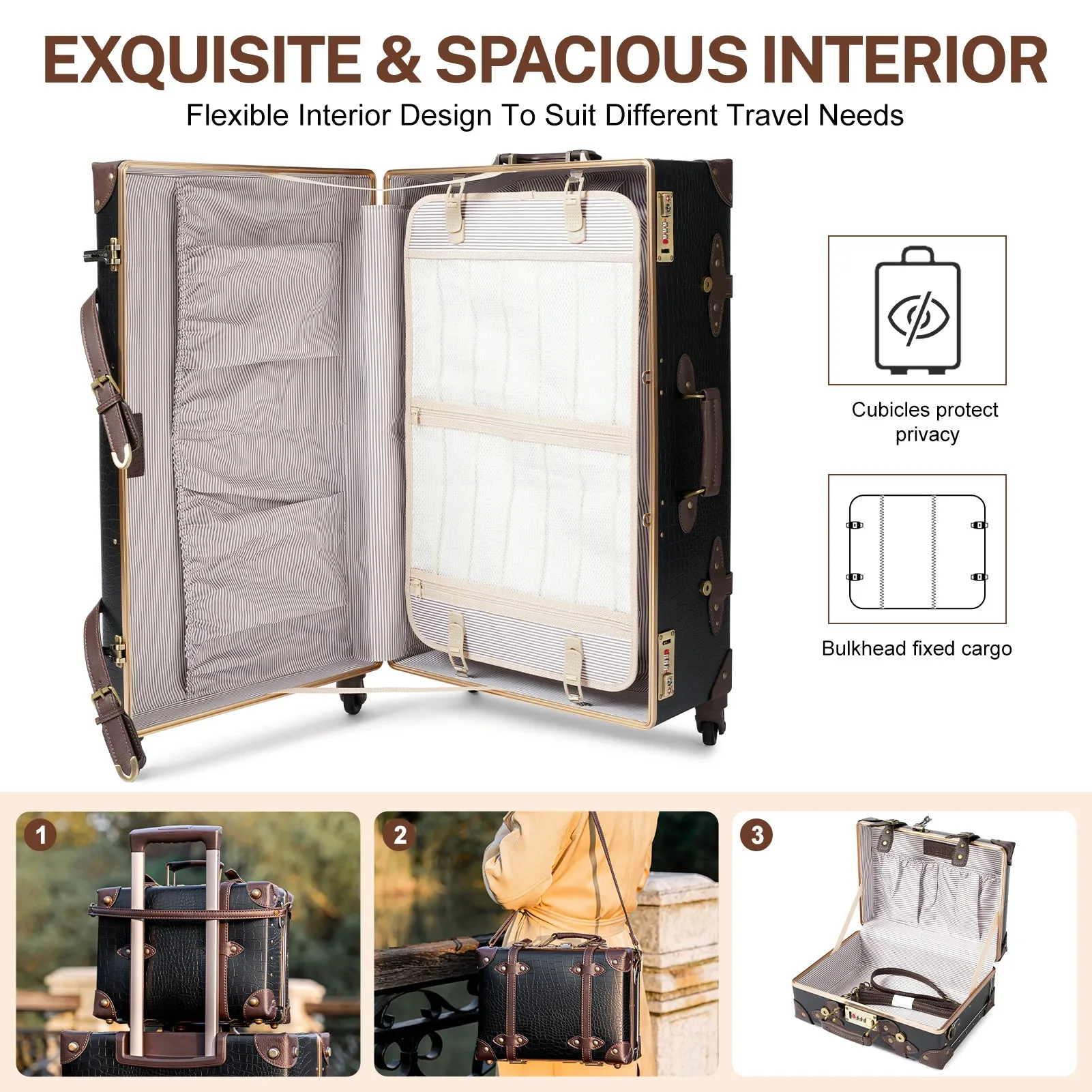 urecity Vintage leather-trimmed luggages 2 Pack