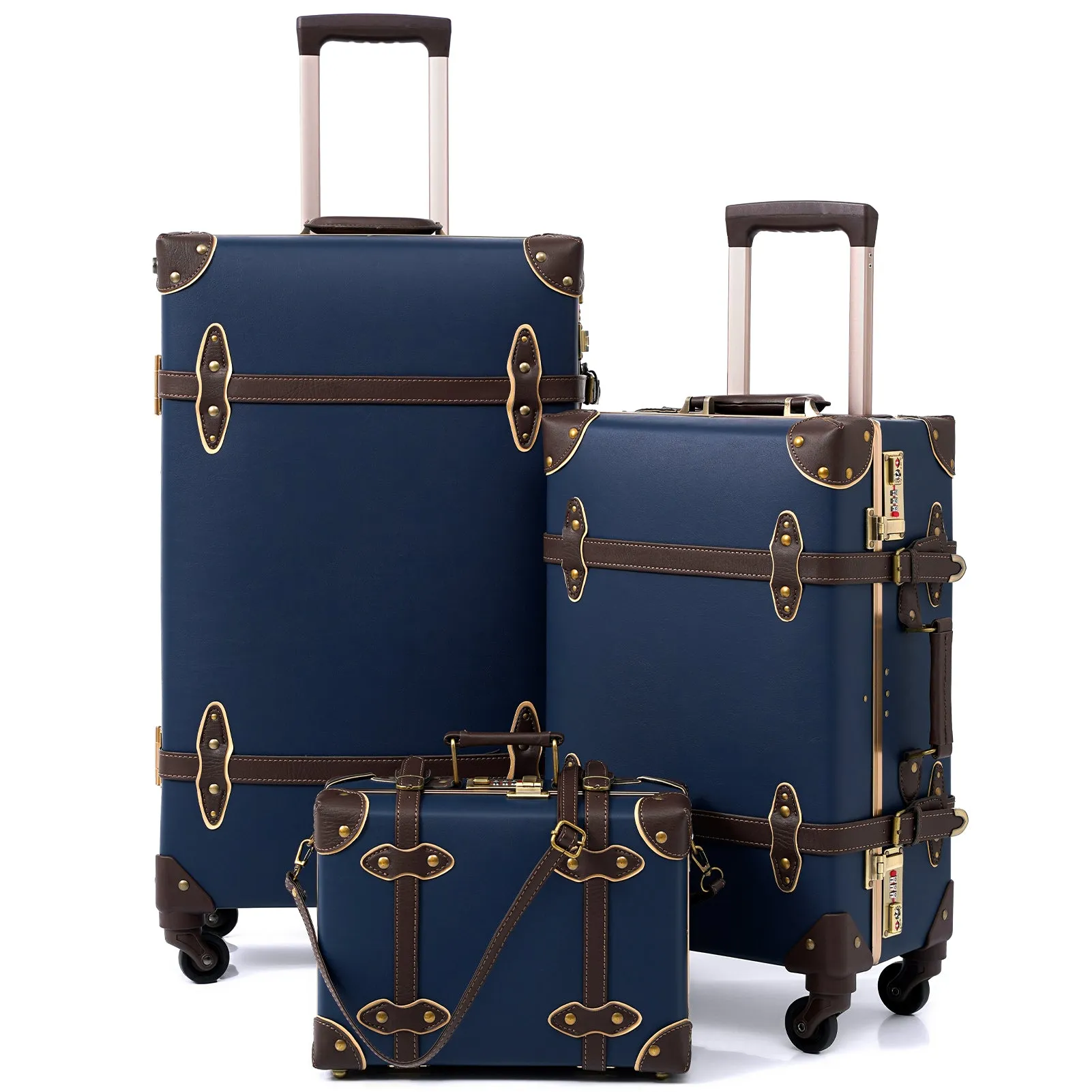 urecity Vintage leather-trimmed luggages 2 Pack