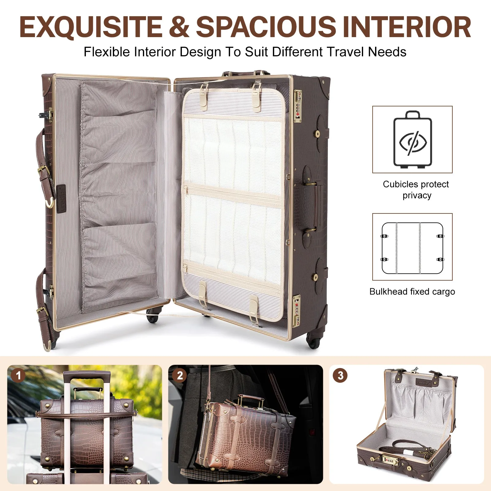 urecity Vintage leather-trimmed luggages 2 Pack