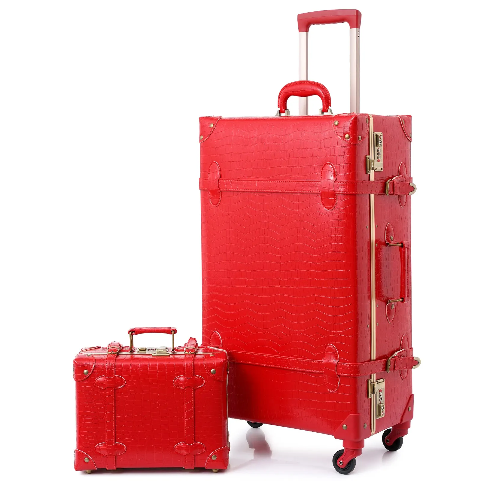 urecity Vintage leather-trimmed luggages 2 Pack