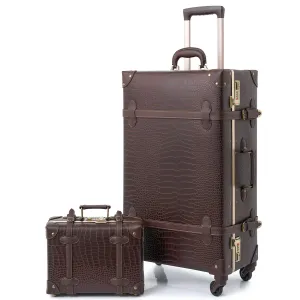 urecity Vintage leather-trimmed luggages 2 Pack