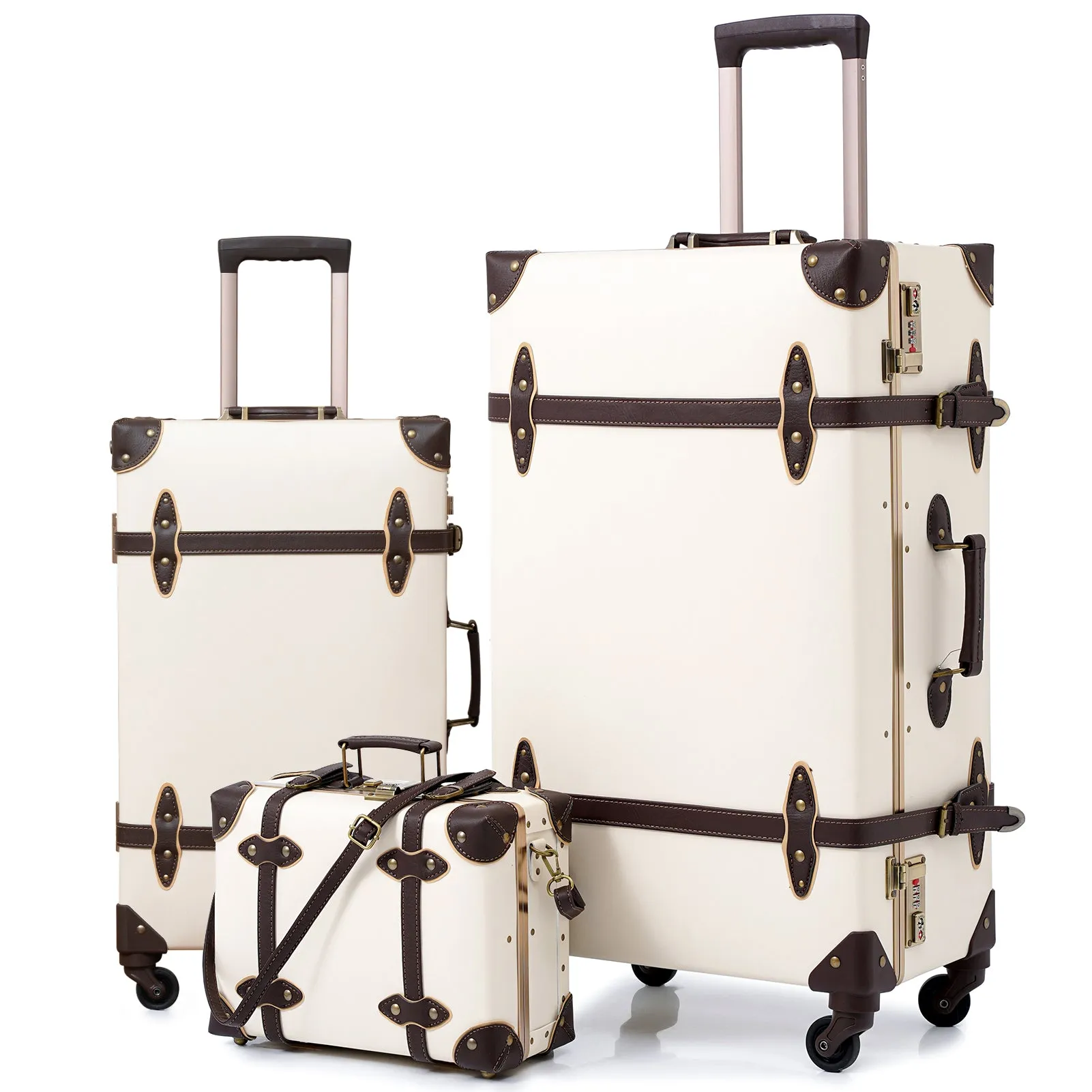 urecity Vintage leather-trimmed luggages 2 Pack