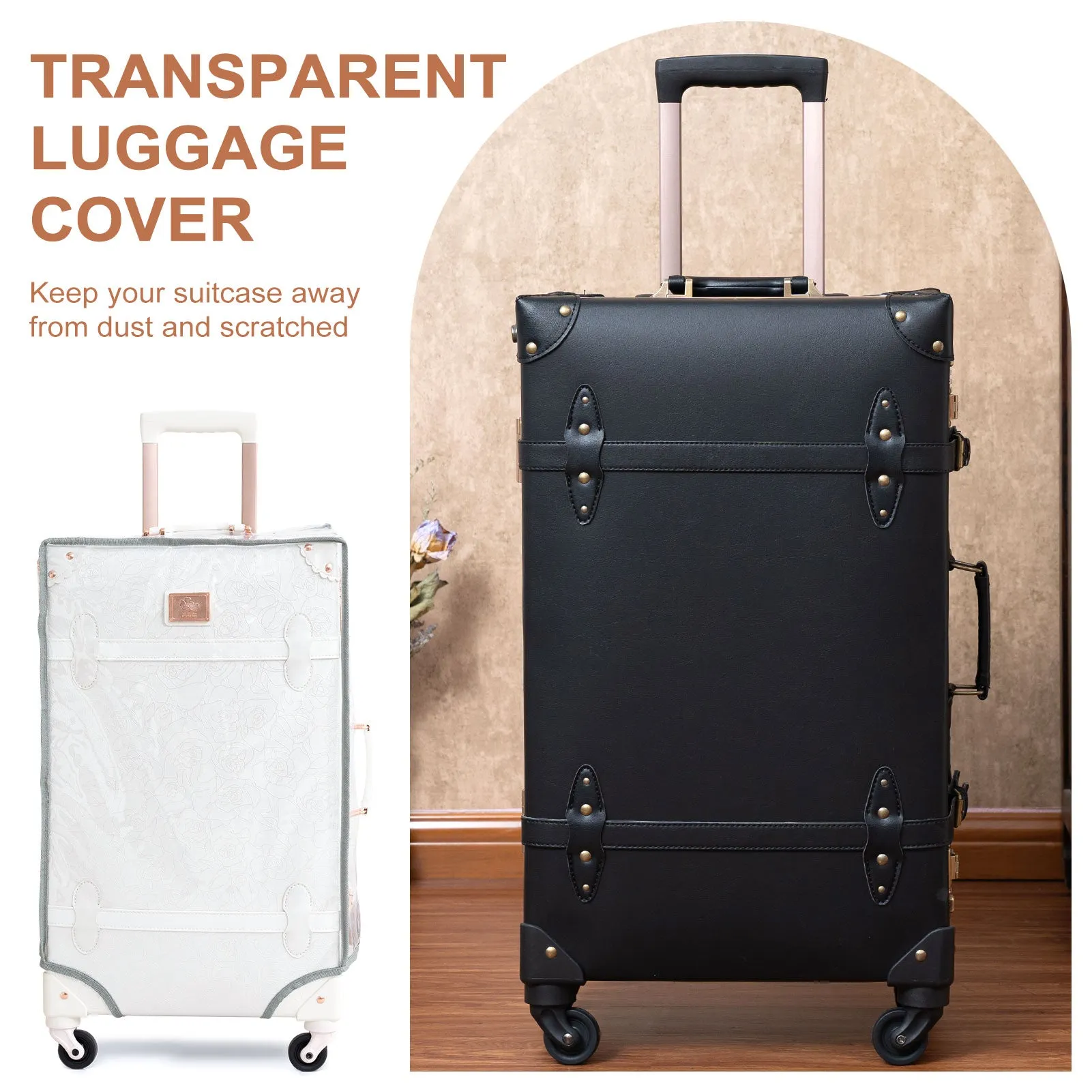 urecity Vintage leather-trimmed luggages 2 Pack
