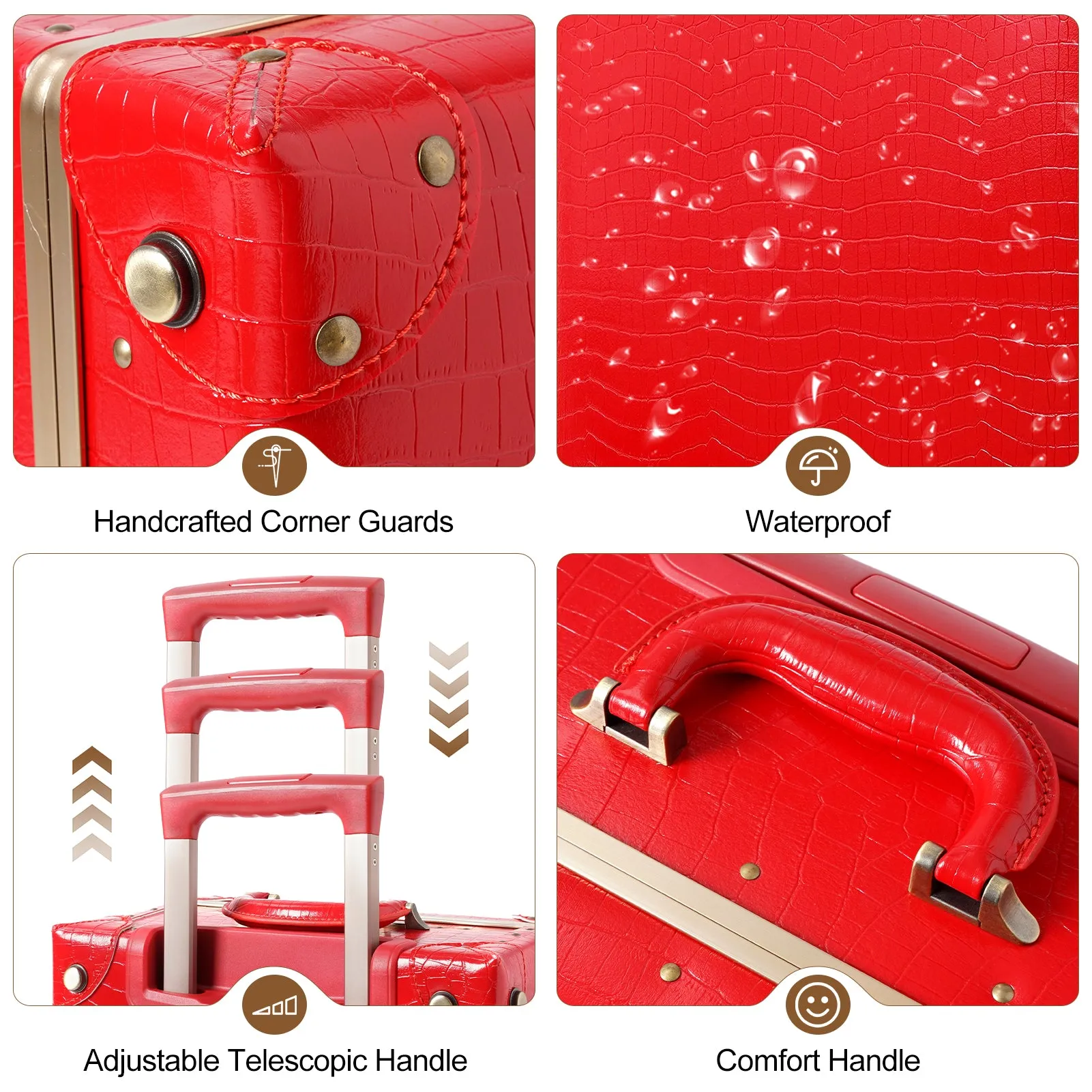 urecity Vintage leather-trimmed luggages 2 Pack