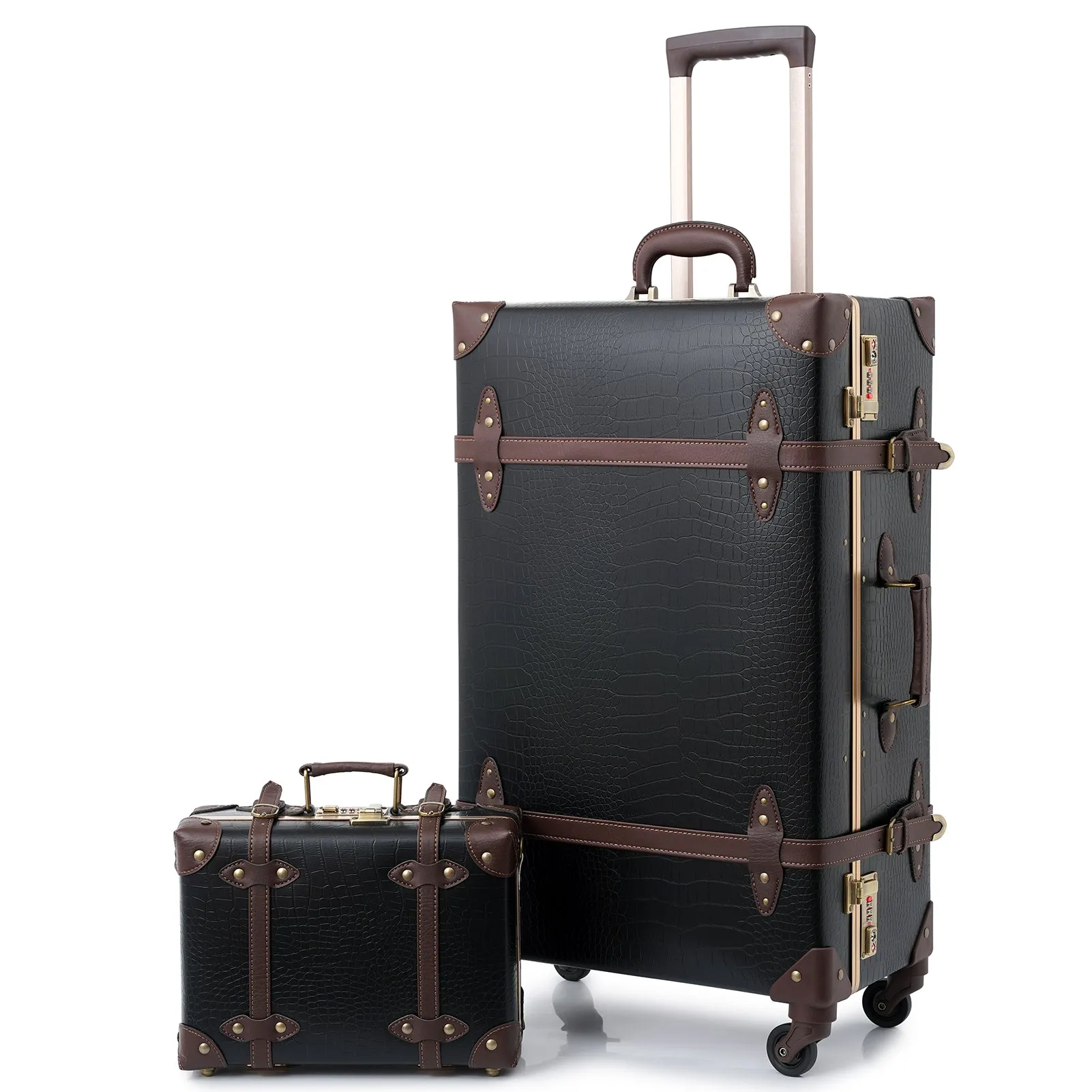 urecity Vintage leather-trimmed luggages 2 Pack