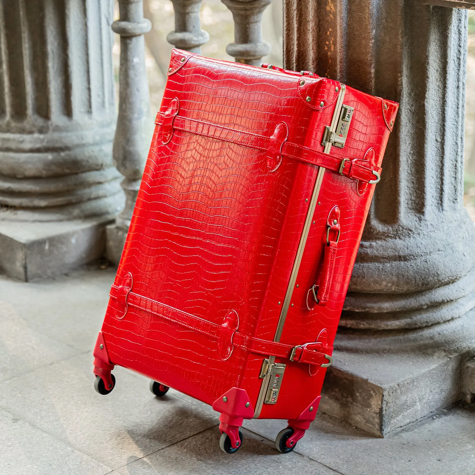 urecity Vintage leather-trimmed luggages 2 Pack