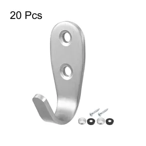 uxcell 20 Pcs Wall Mounted Hook Robe Hooks Single Bags Hanger With Screws, Stainless Steel