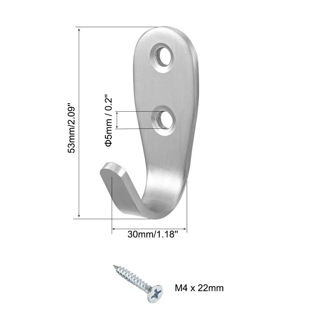 uxcell 20 Pcs Wall Mounted Hook Robe Hooks Single Bags Hanger With Screws, Stainless Steel