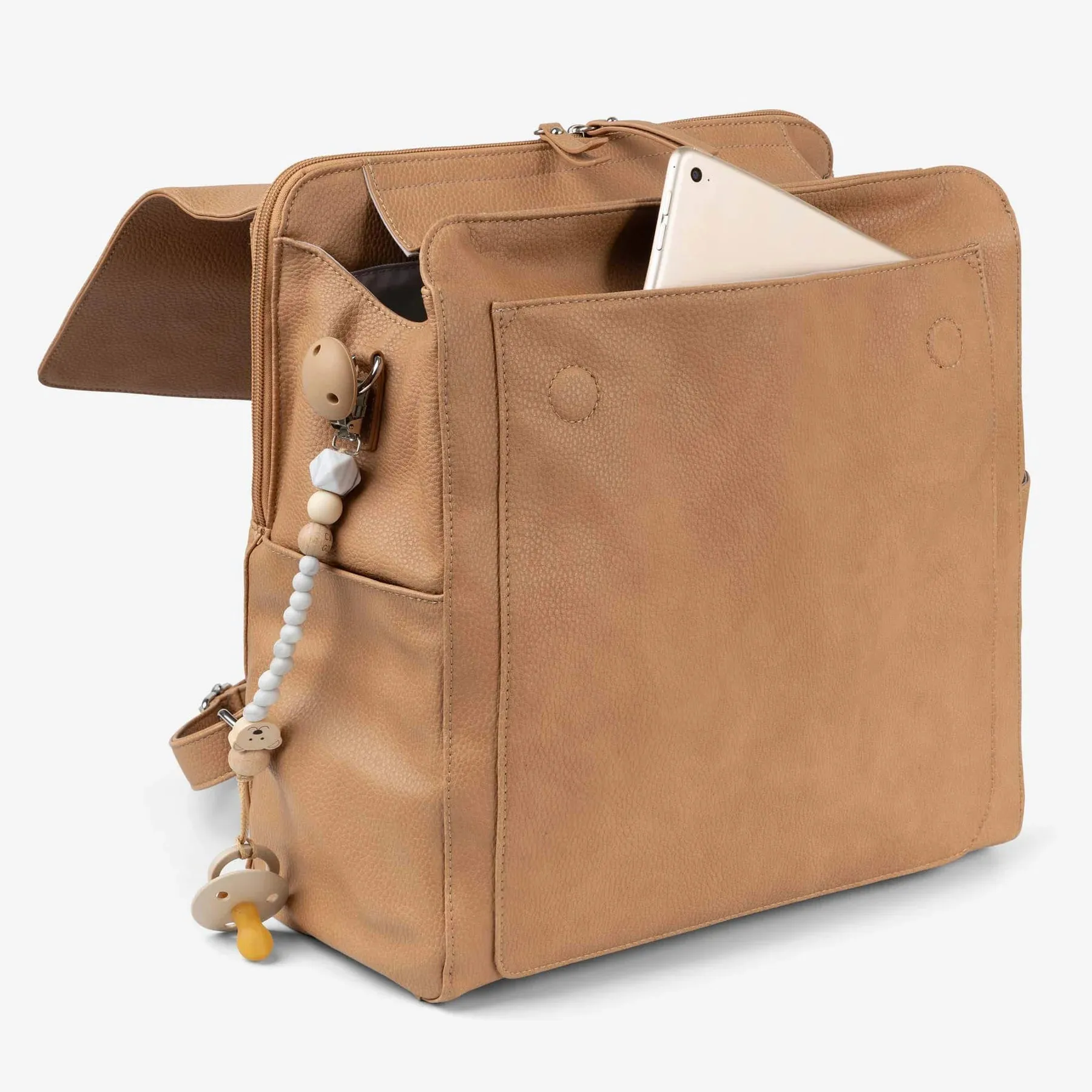 Vanchi Vegan Leather Emmy Backpack Nappy Bag - Camel