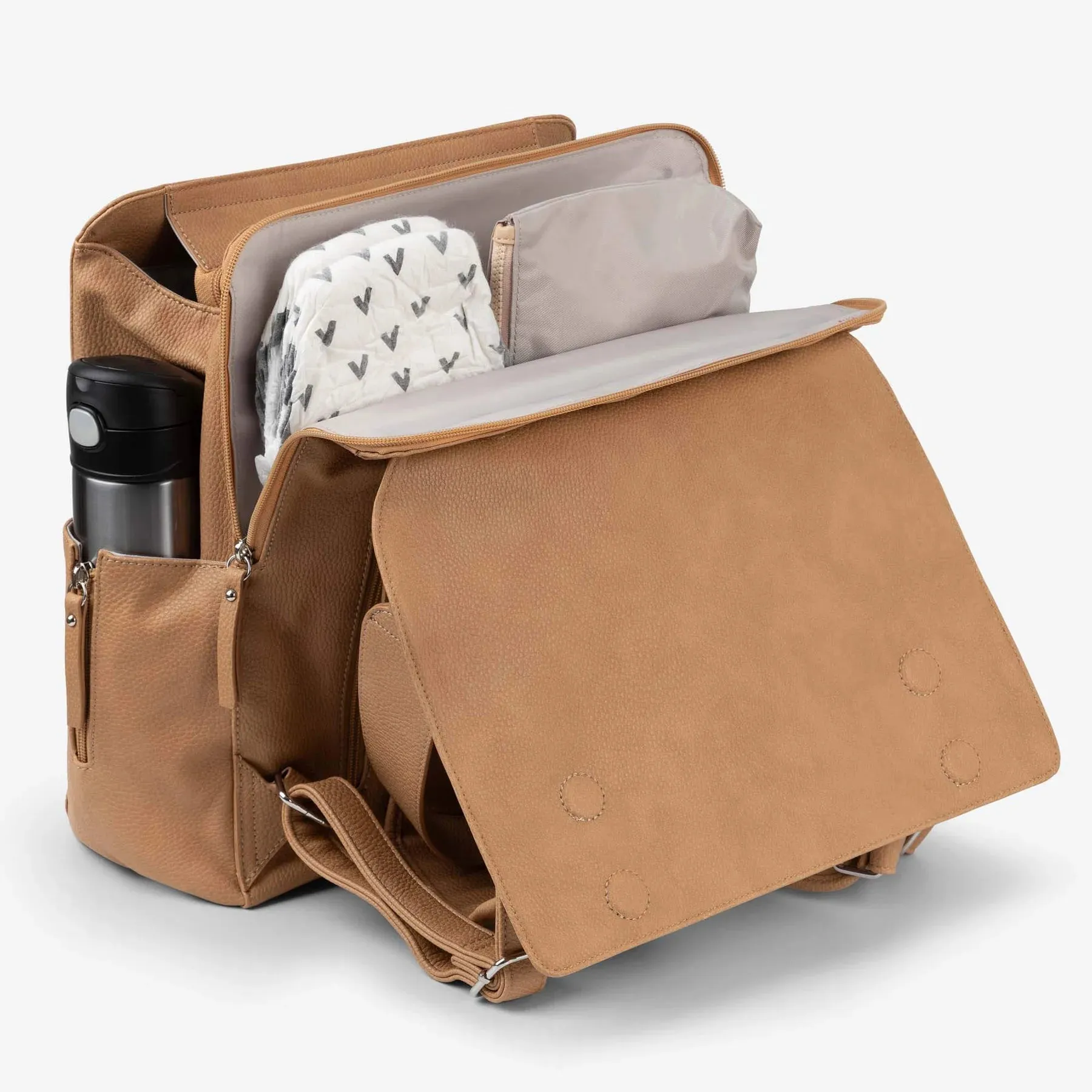 Vanchi Vegan Leather Emmy Backpack Nappy Bag - Camel